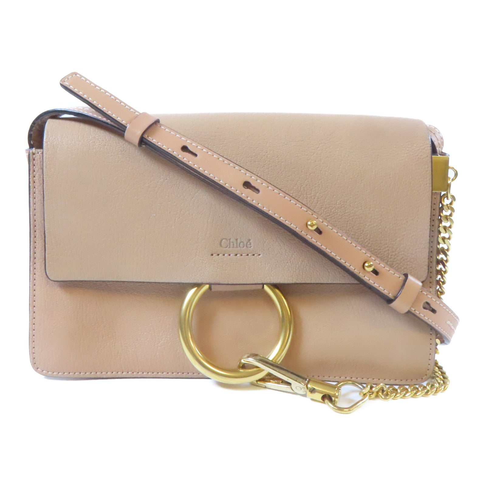 Chloe 牛皮皮革Shoulder Bag金扣肩背袋米色