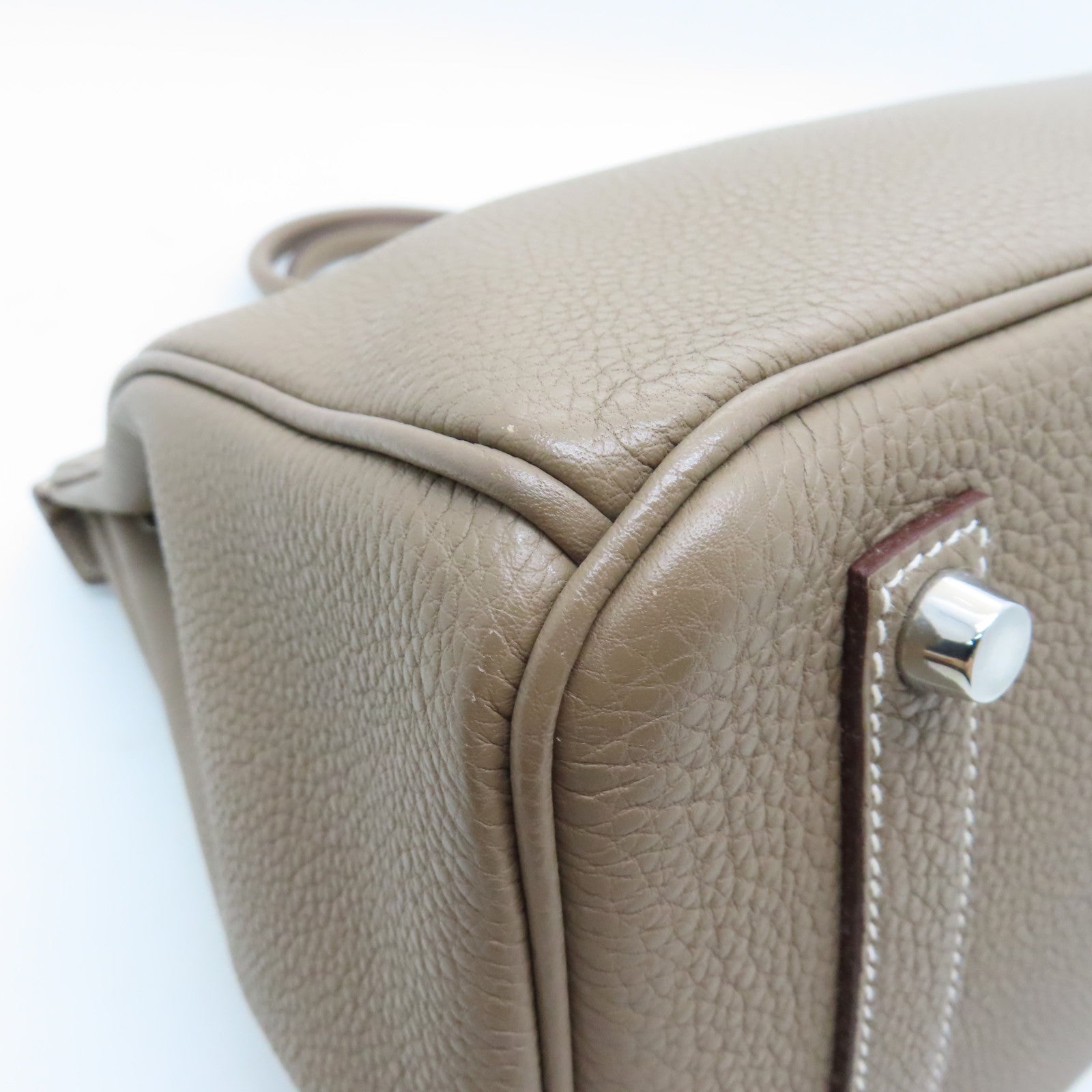 HERMES Clemence皮革Birkin 35銀扣手挽袋灰色