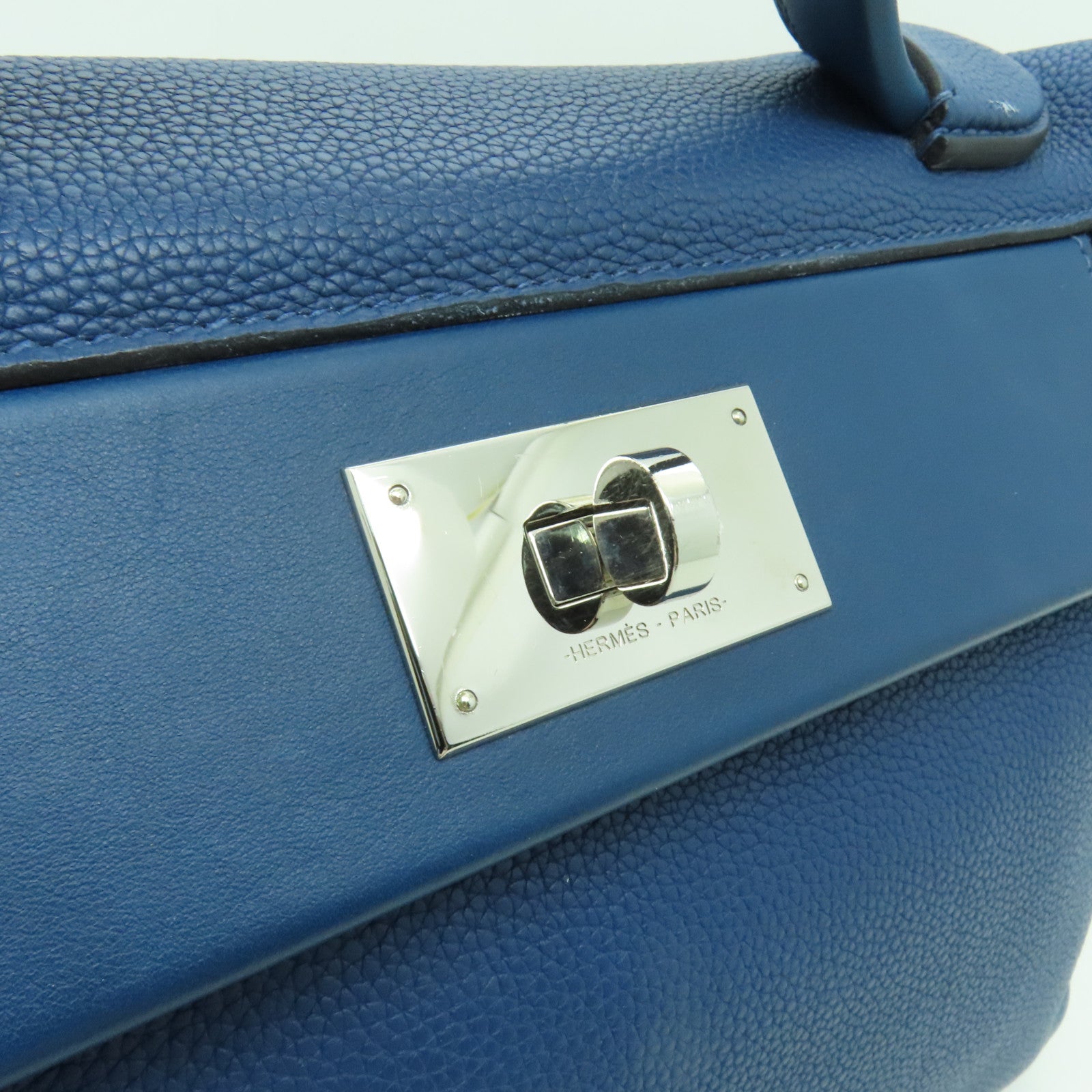 HERMES Clemence皮革24/24 29CM銀扣手挽肩背兩用袋深藍色