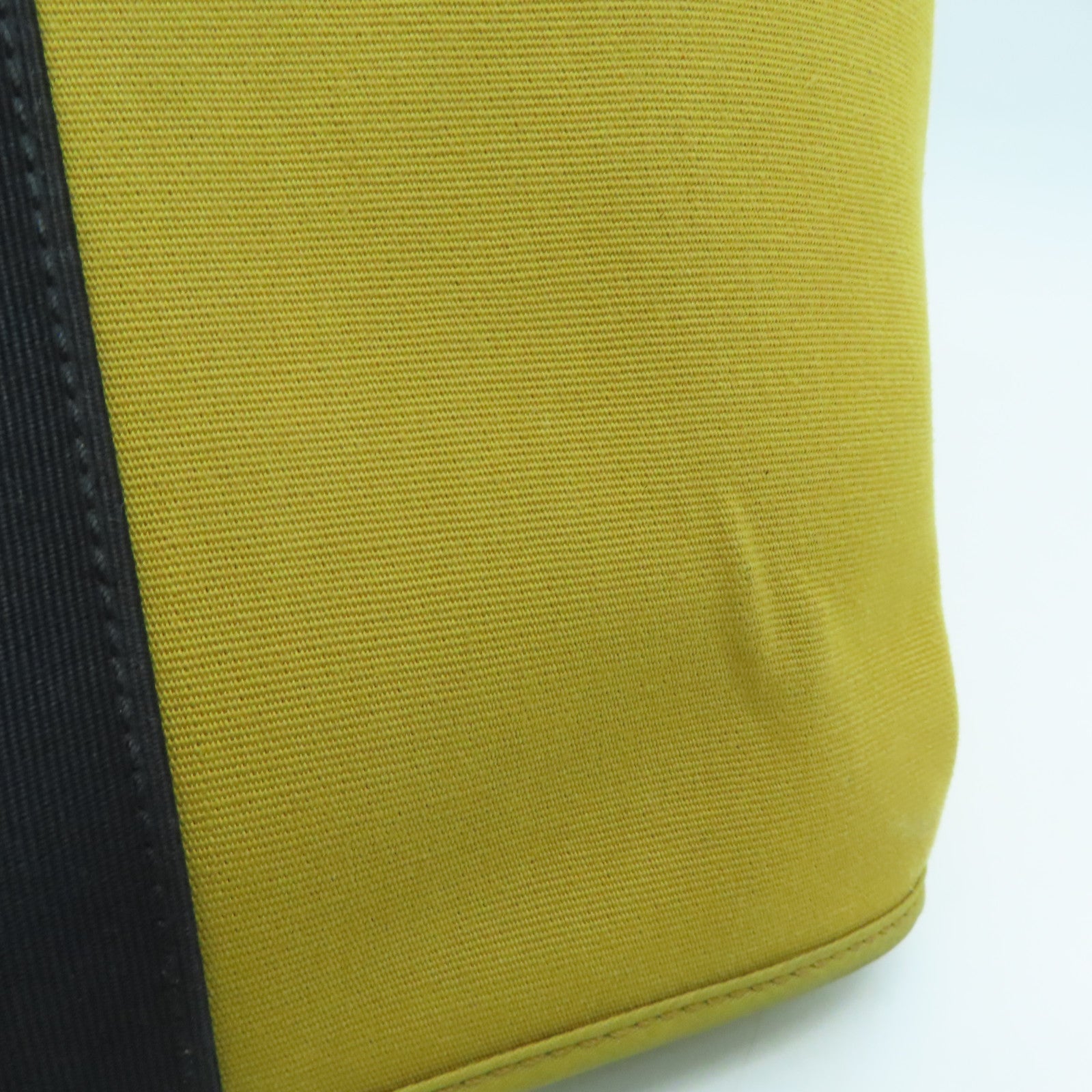 HERMES Canvas Cabag Silver Buckle Handle Shoulder Bag Black/Mustard