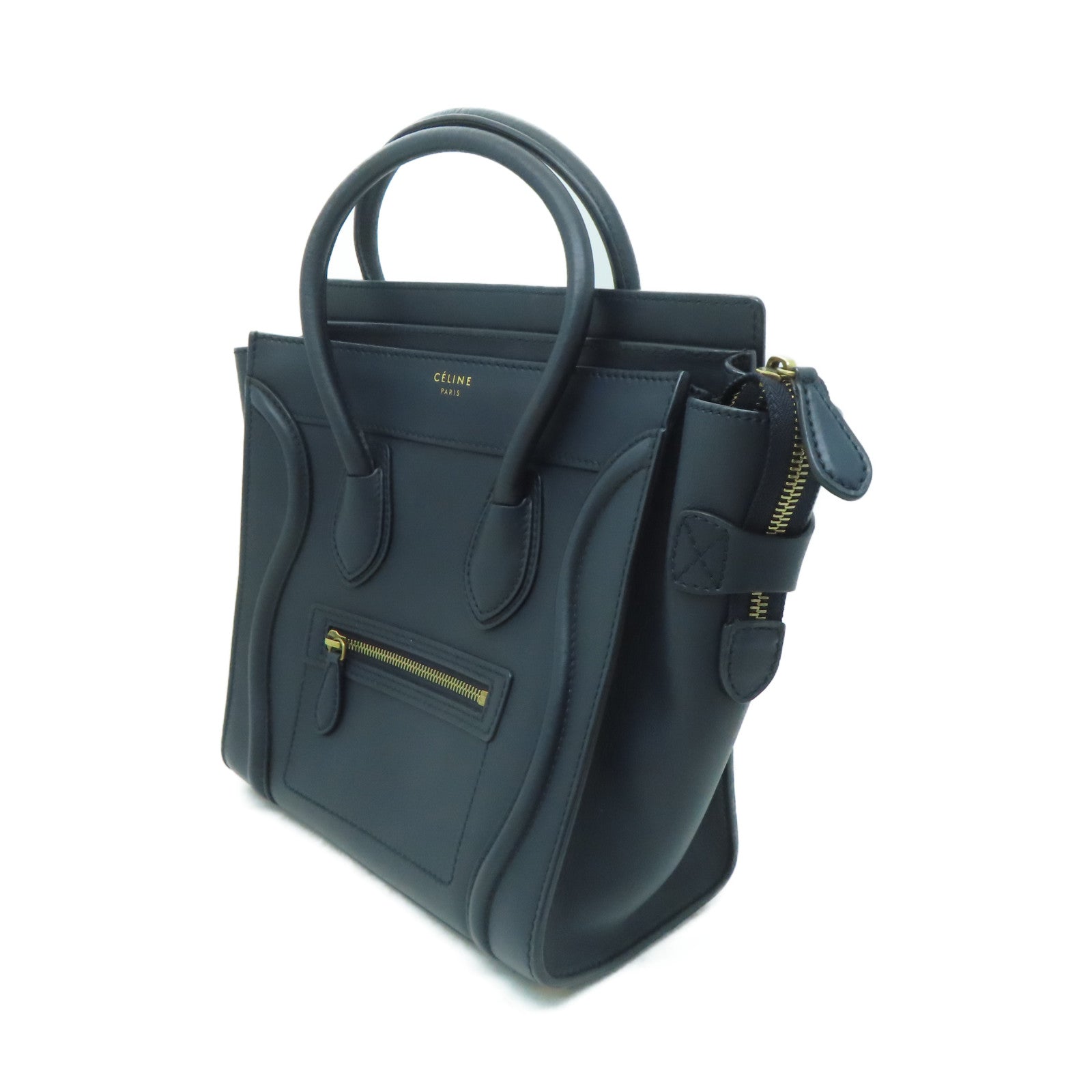 CELINE 牛皮皮革Micro Luggage金扣手挽袋深藍色