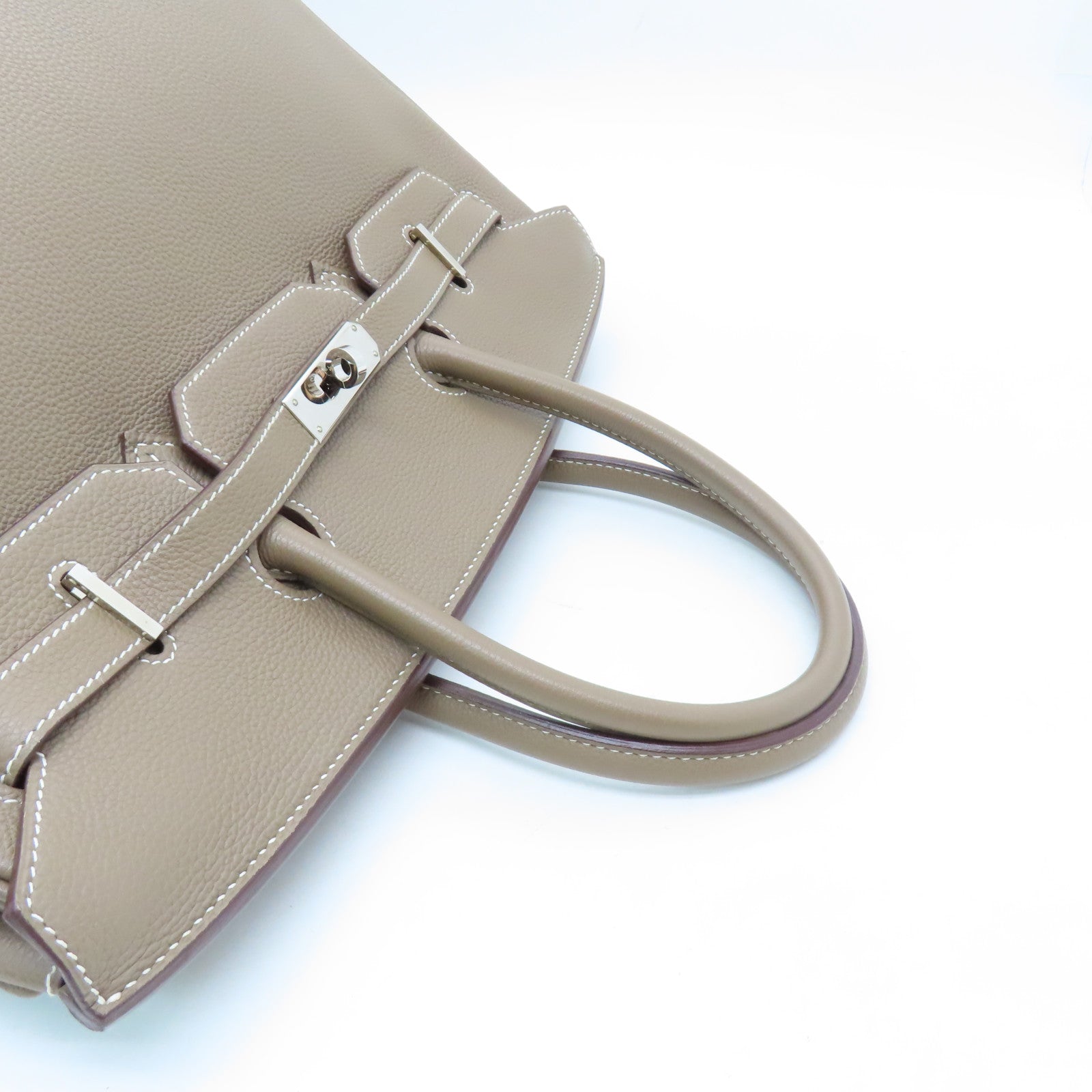 HERMES Clemence皮革Birkin 35銀扣手挽袋灰色