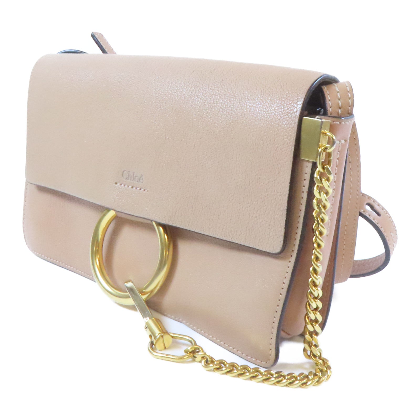 Chloe 牛皮皮革Shoulder Bag金扣肩背袋米色