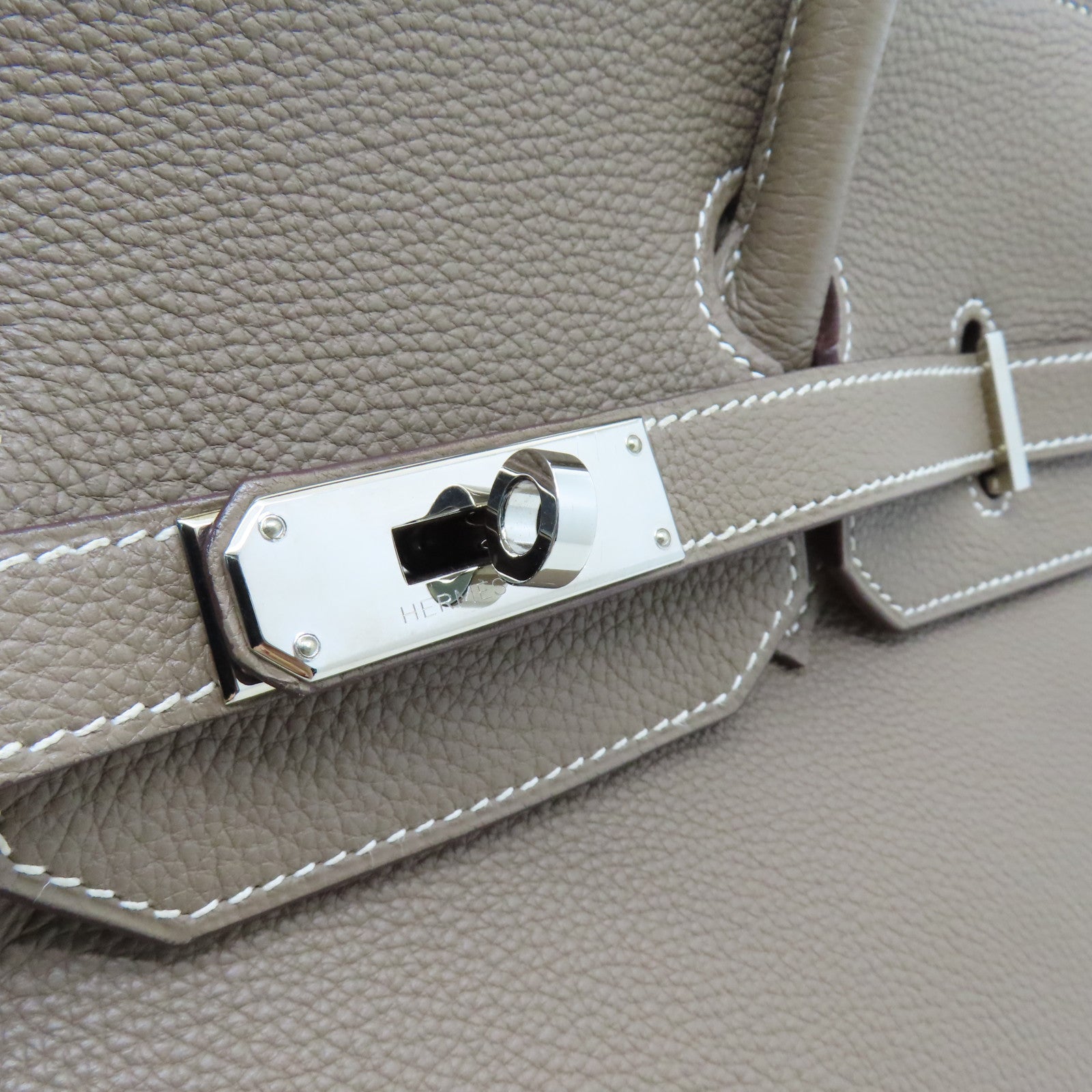 HERMES Clemence皮革Birkin 35銀扣手挽袋灰色
