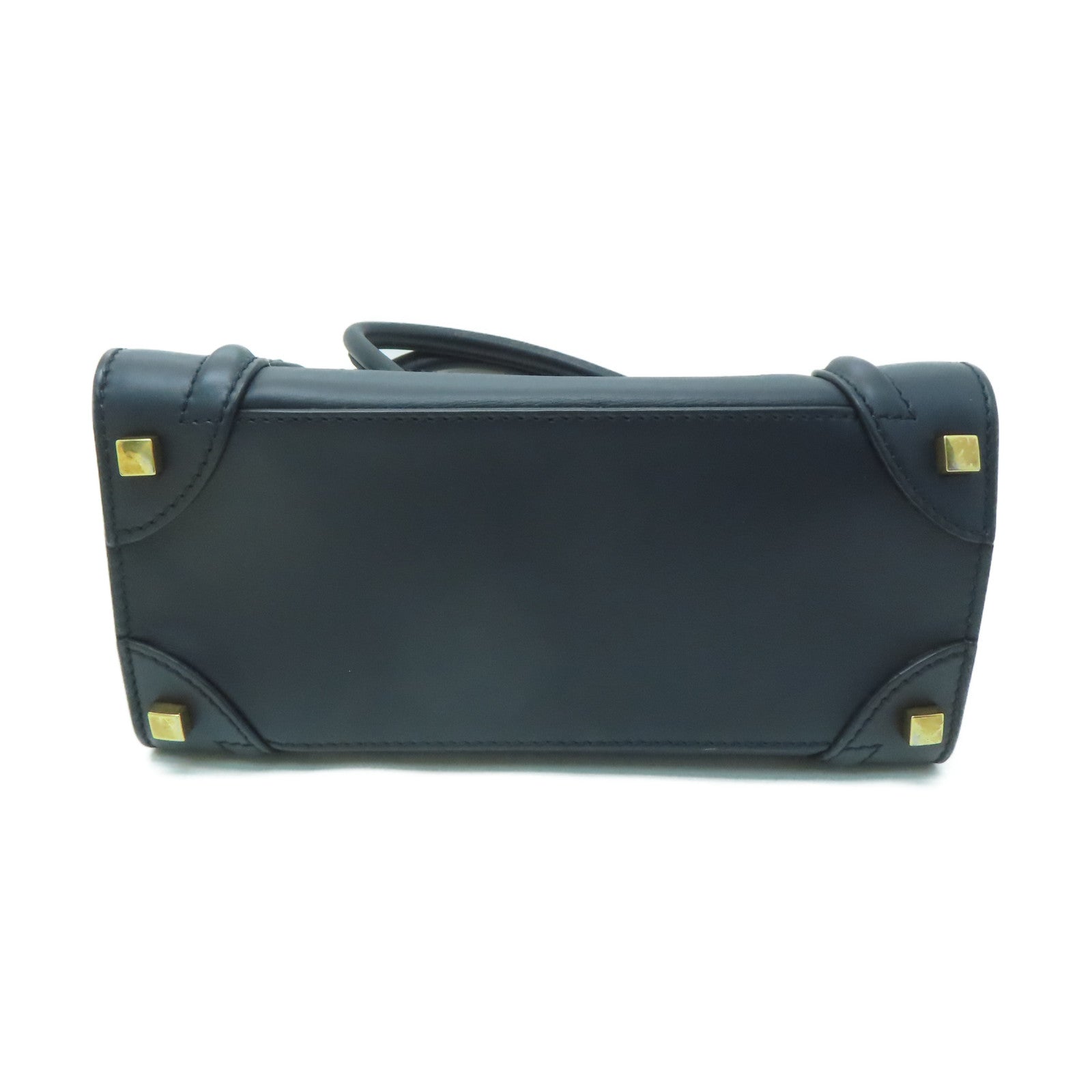 CELINE 牛皮皮革Micro Luggage金扣手挽袋深藍色