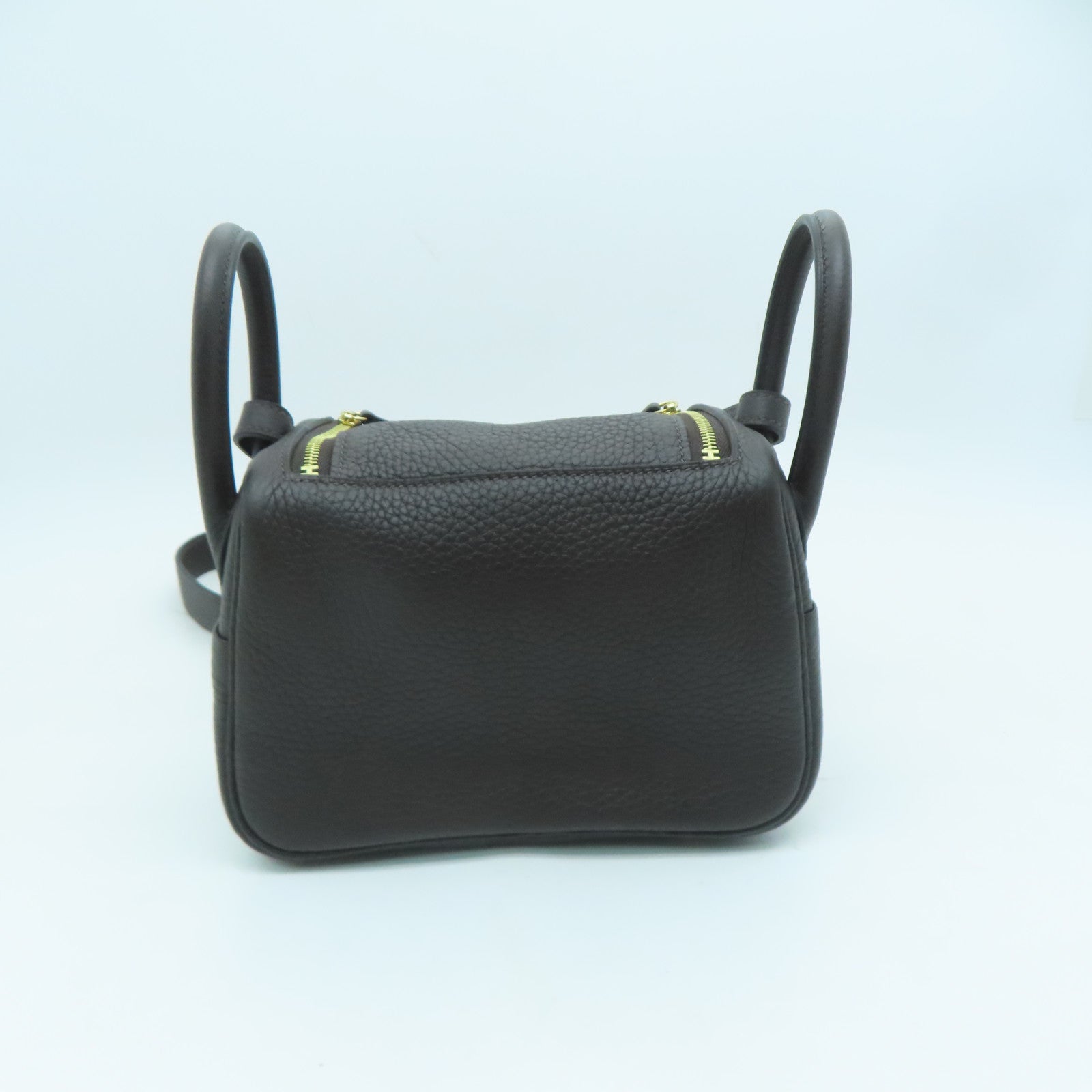 HERMES Clemence皮革Mini Lindy金扣肩背袋深灰色