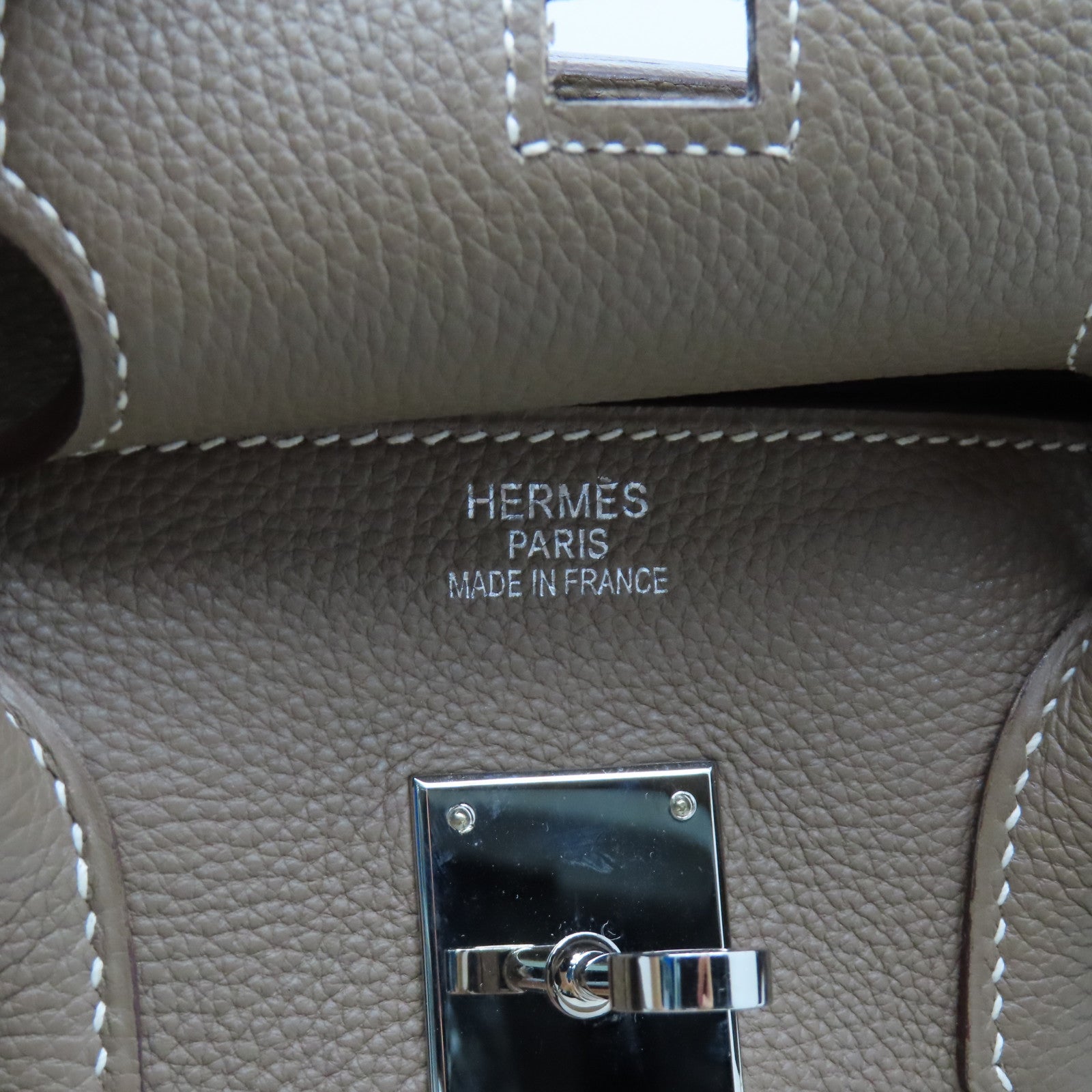 HERMES Clemence皮革Birkin 35銀扣手挽袋灰色