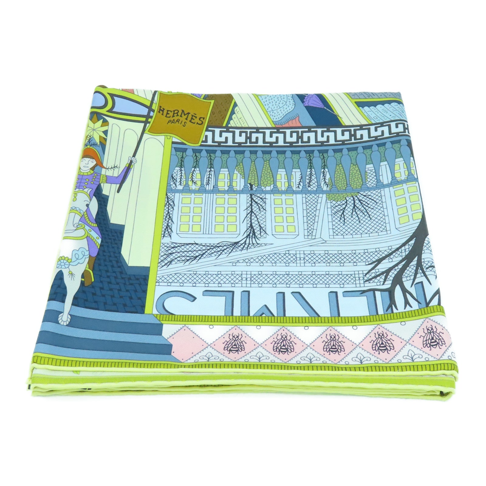 HERMES 絲質Scarf 90x90絲巾藍色/黃色