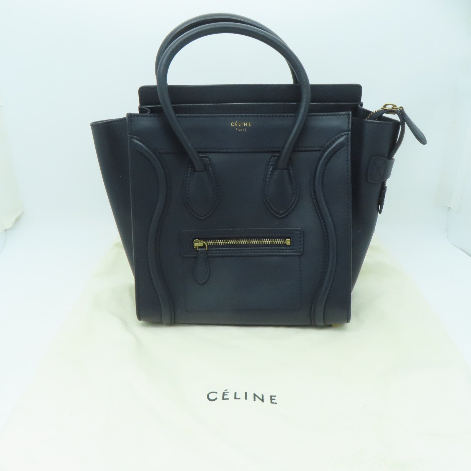 CELINE 牛皮皮革Micro Luggage金扣手挽袋深藍色