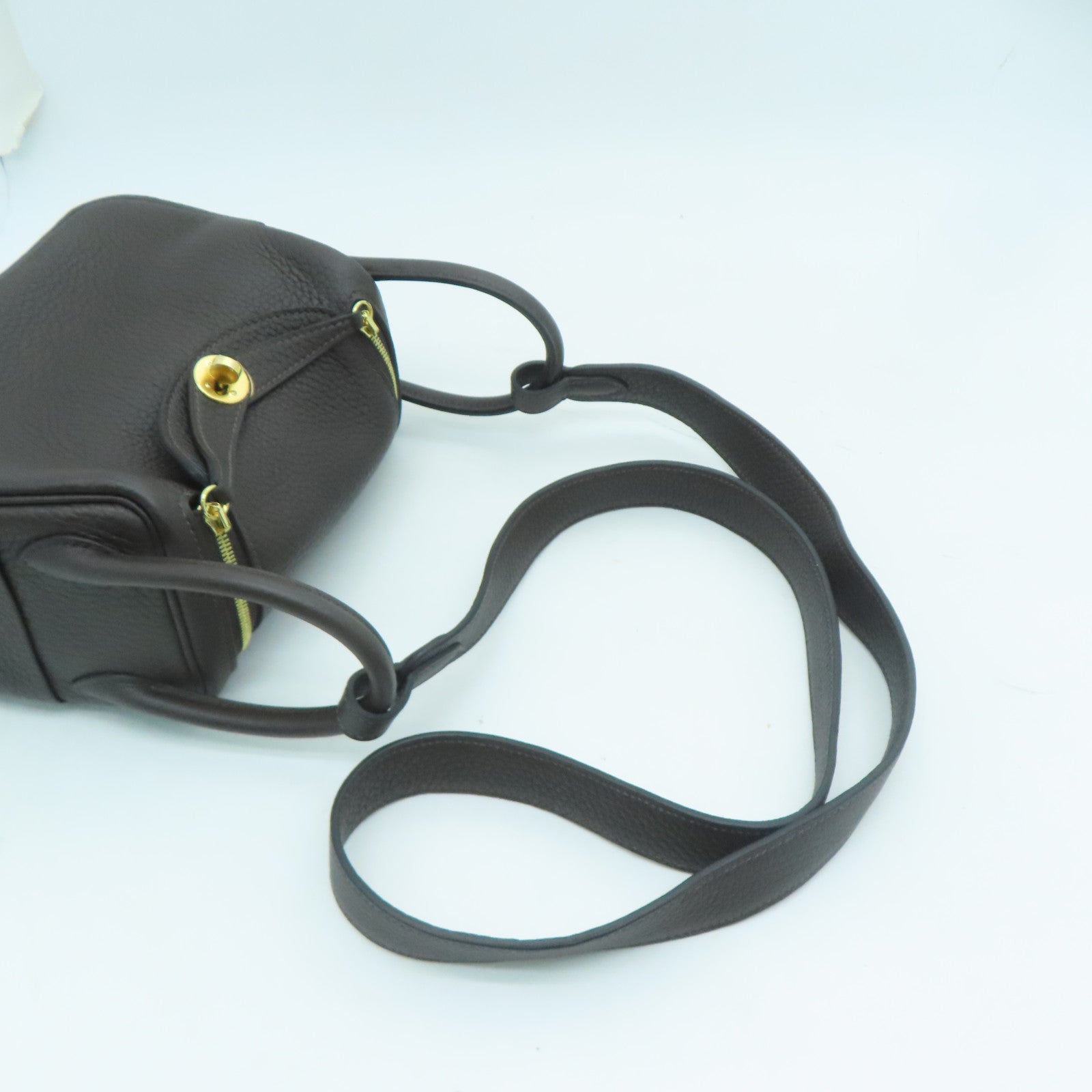 HERMES Clemence皮革Mini Lindy金扣肩背袋深灰色