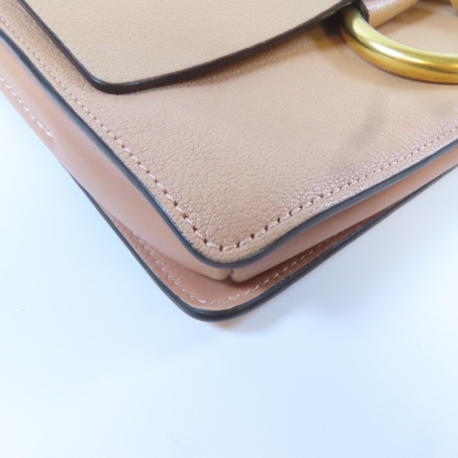 Chloe 牛皮皮革Shoulder Bag金扣肩背袋米色