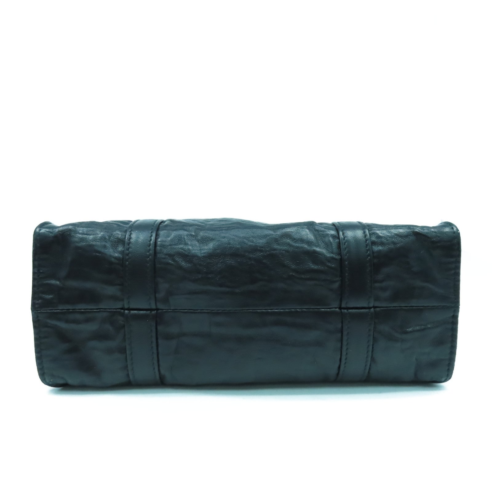PRADA Nappa皮革Antique Mini Tote銀扣手挽肩背兩用袋黑色