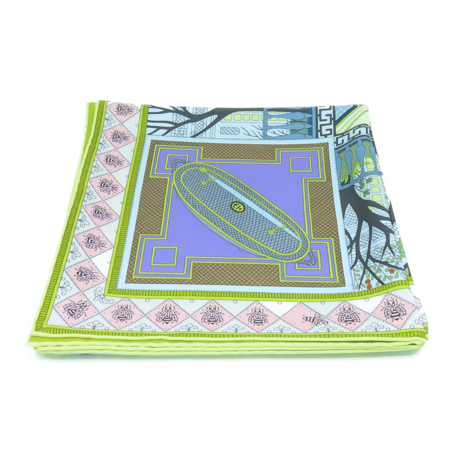 HERMES 絲質Scarf 90x90絲巾藍色/黃色