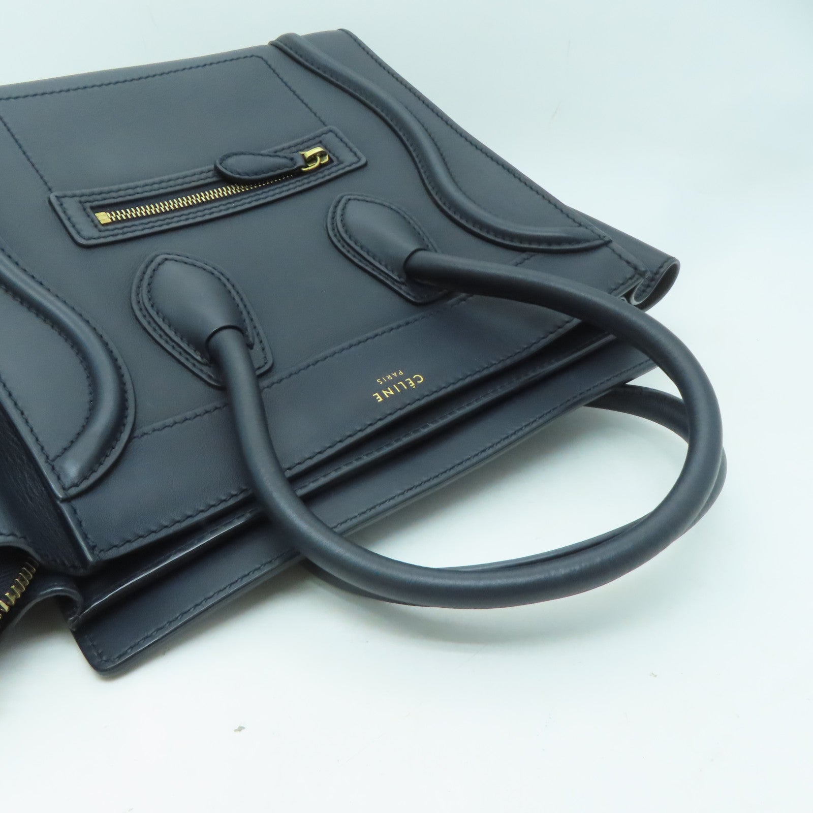 CELINE 牛皮皮革Micro Luggage金扣手挽袋深藍色