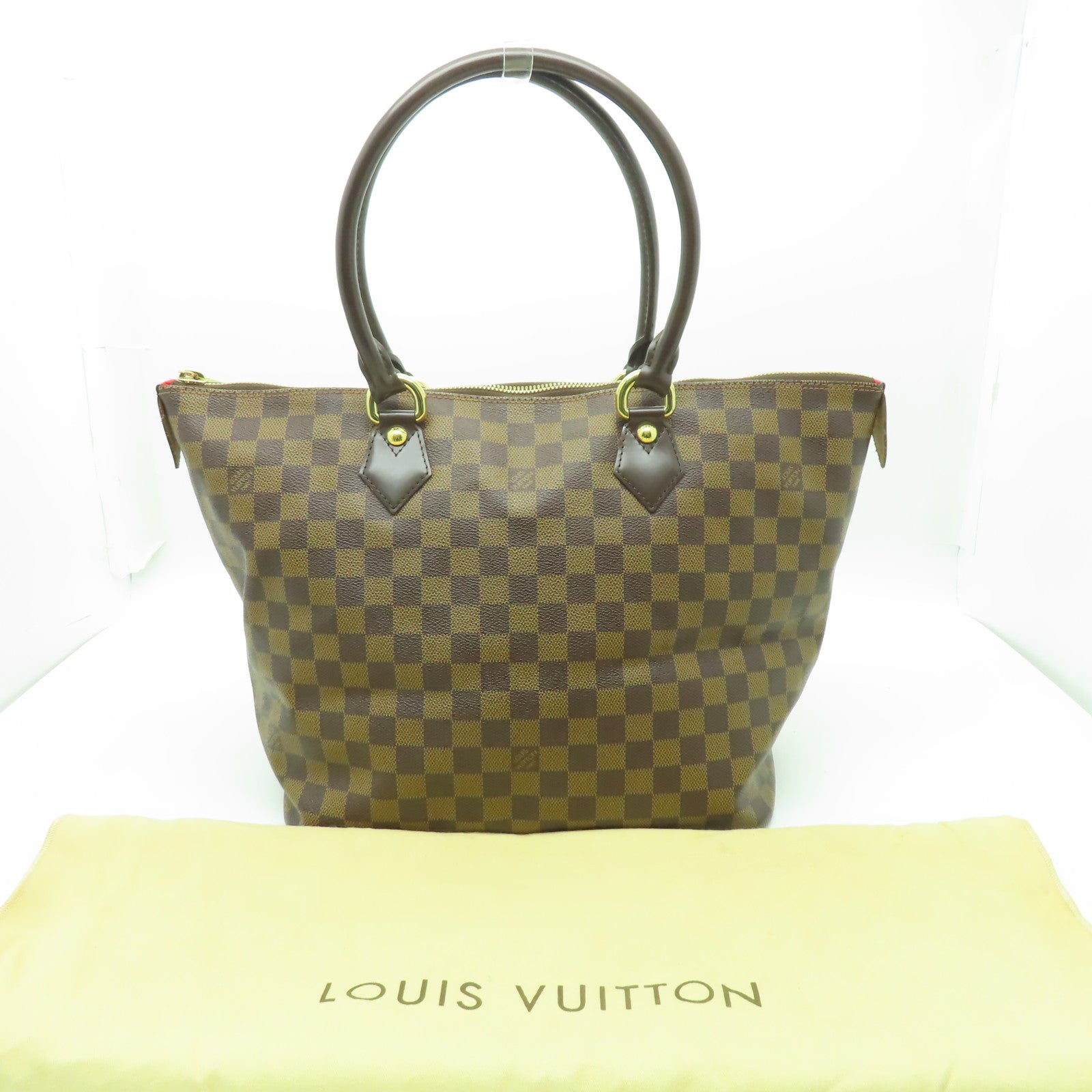 LOUIS VUITTON 【激減優惠】Damier Saleya MM金扣手挽袋啡色