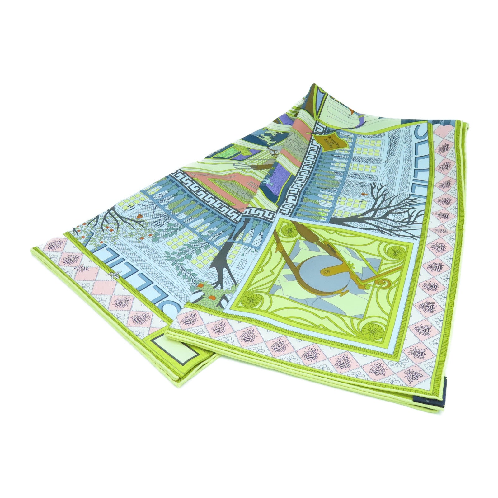 HERMES 絲質Scarf 90x90絲巾藍色/黃色