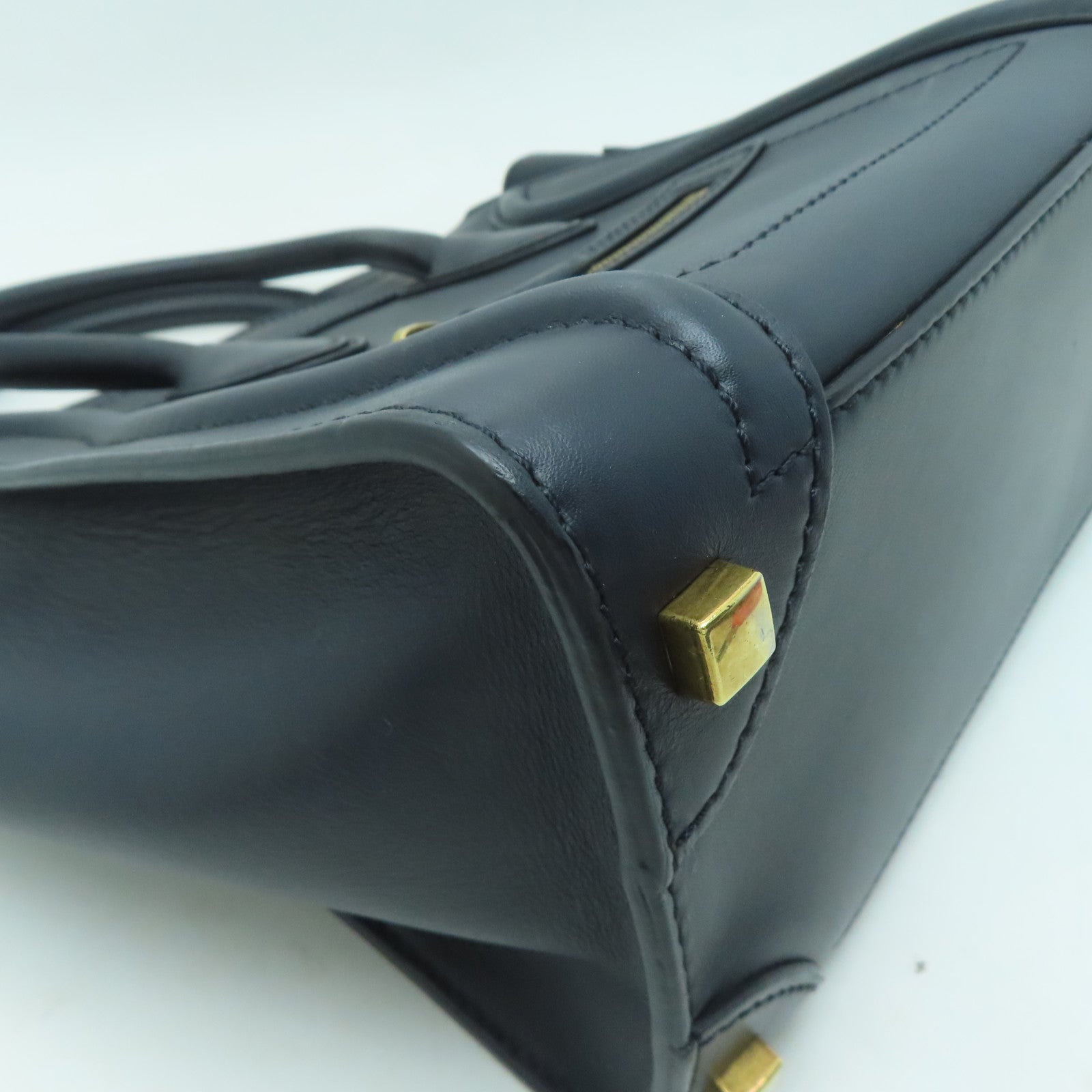 CELINE 牛皮皮革Micro Luggage金扣手挽袋深藍色