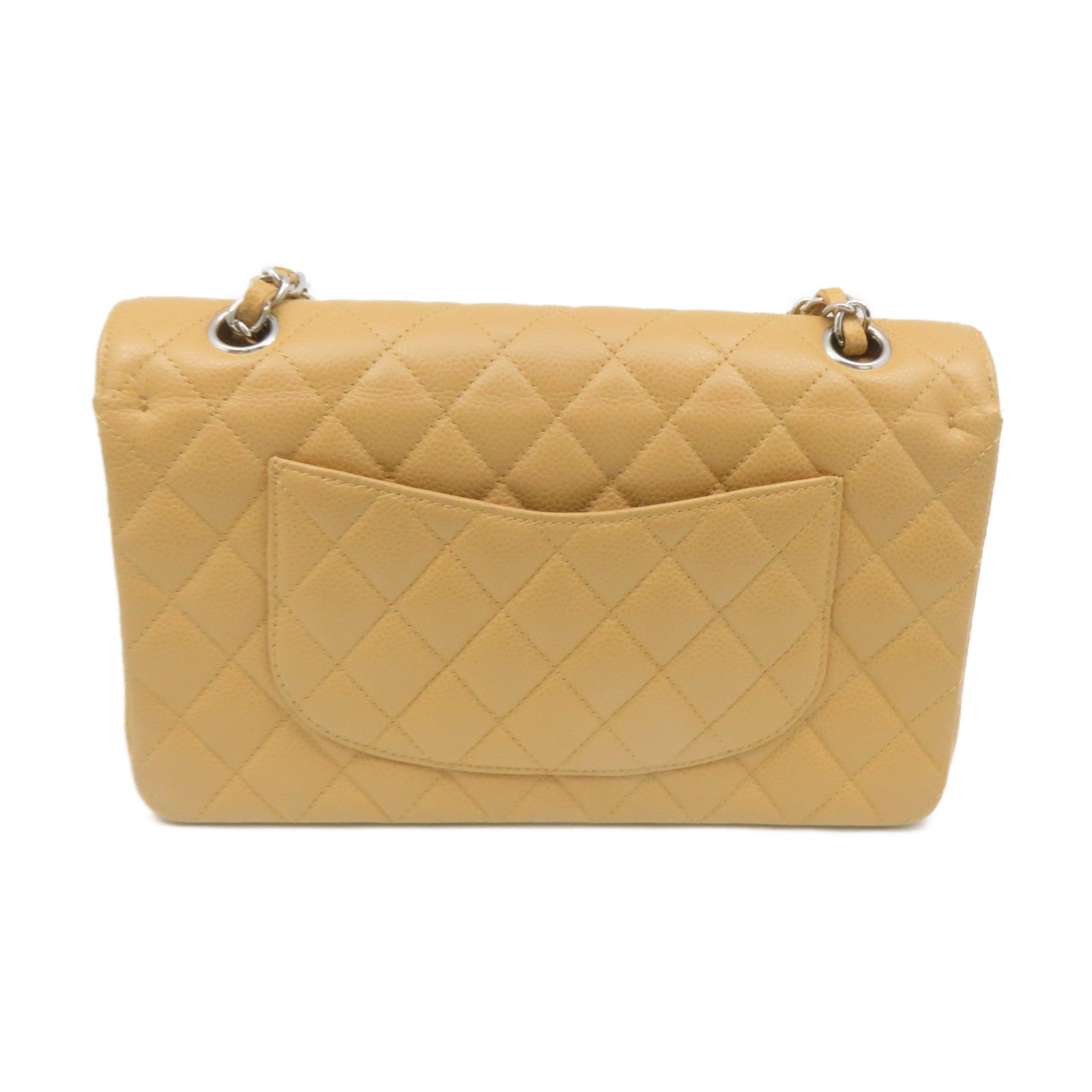 CHANEL Rhombus Caviar Leather Classic Chain Shoulder Bag Silver Buckle Chain Belt Shoulder Bag Light Brown