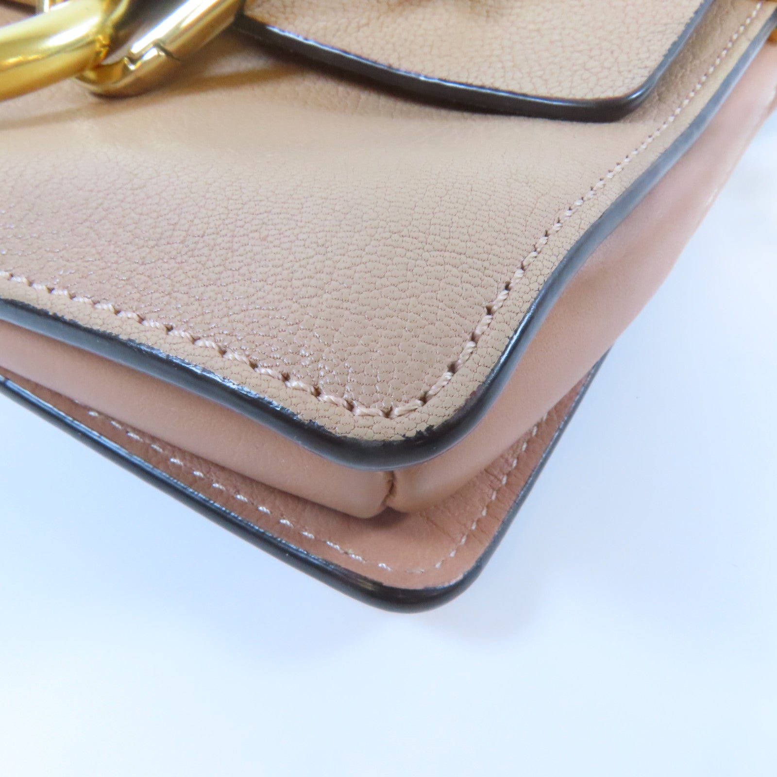 Chloe 牛皮皮革Shoulder Bag金扣肩背袋米色