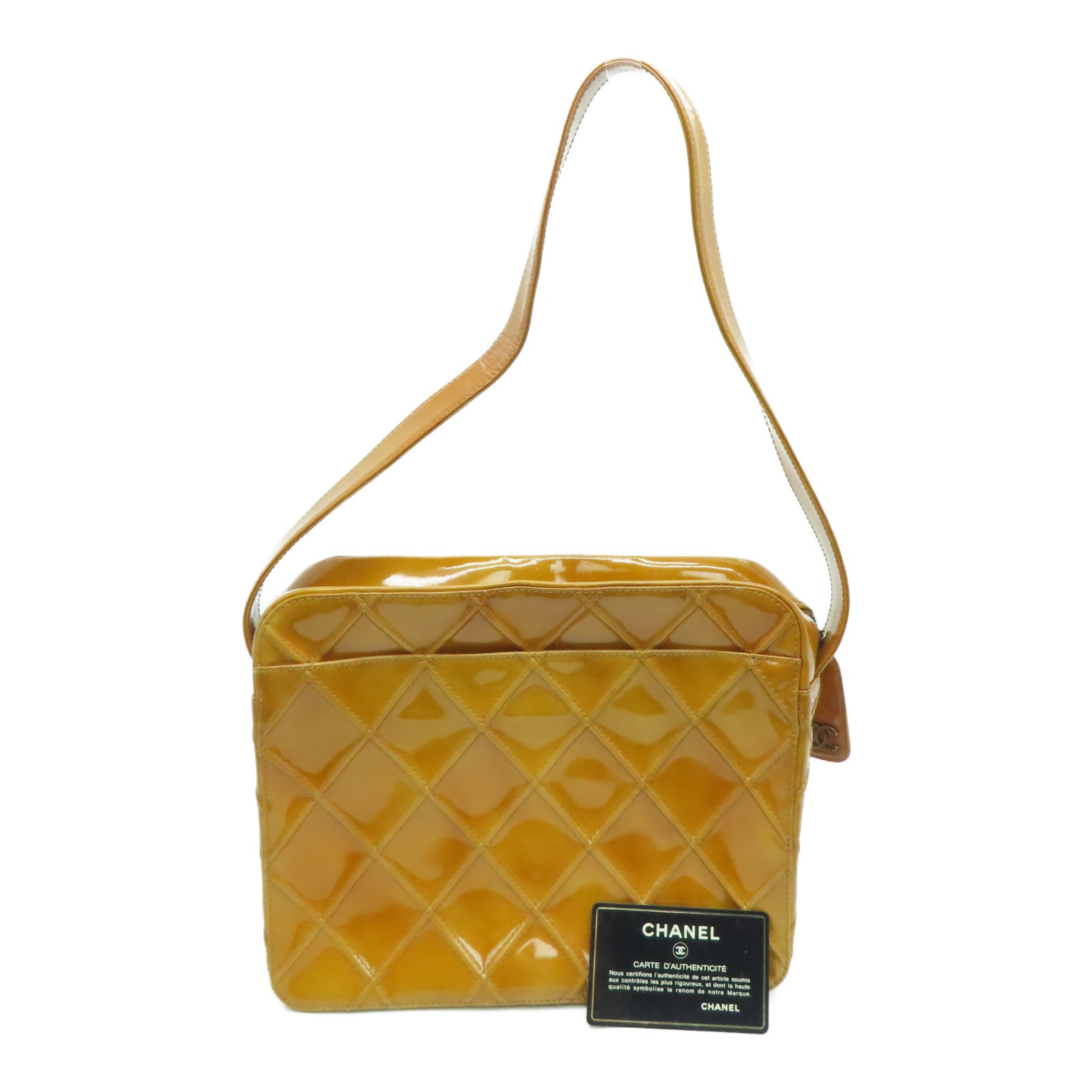 CHANEL 【激减优惠】菱格漆皮皮革Vintage Handbag手提袋黄色