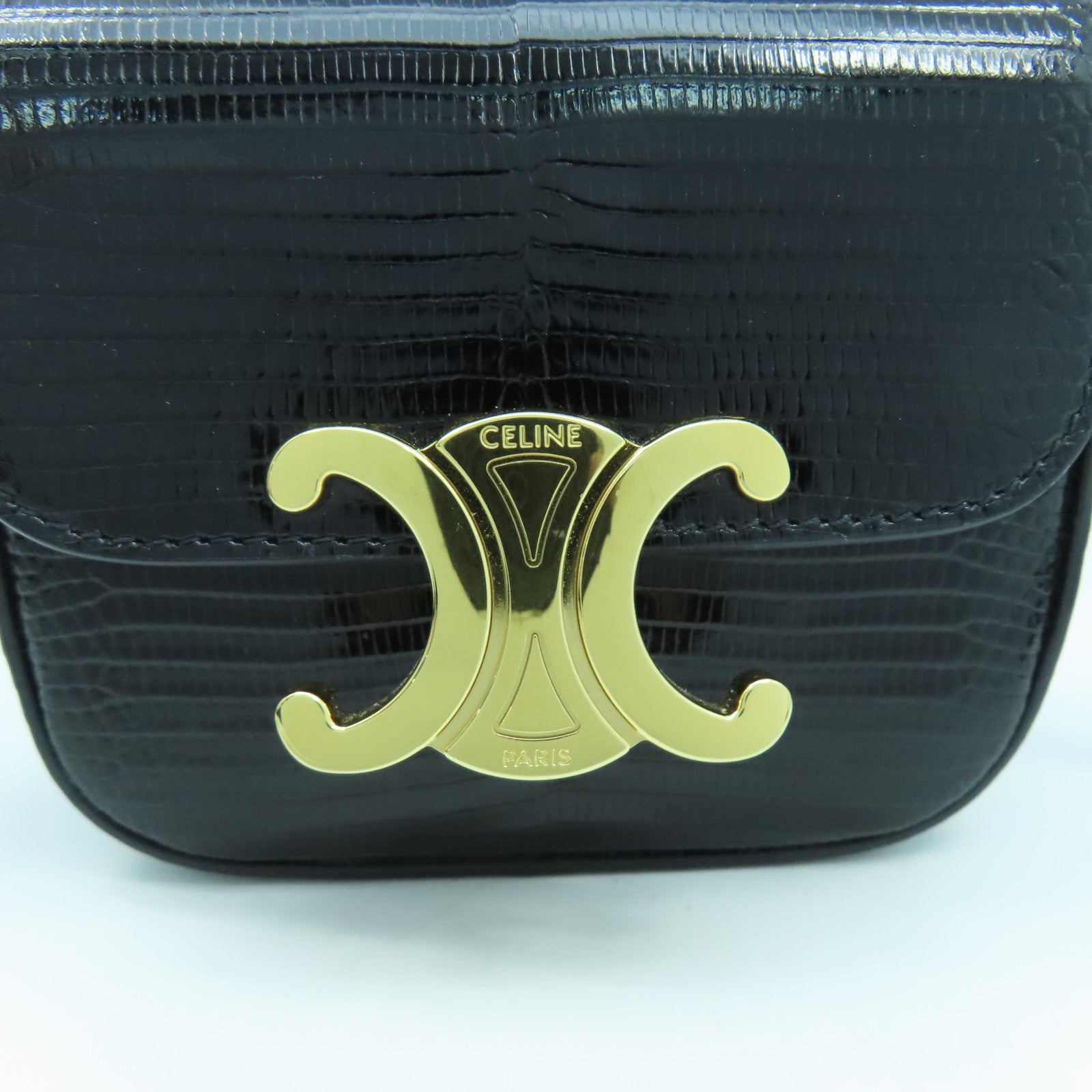CELINE 牛皮皮革Shoulder Bag金扣肩背袋黑色