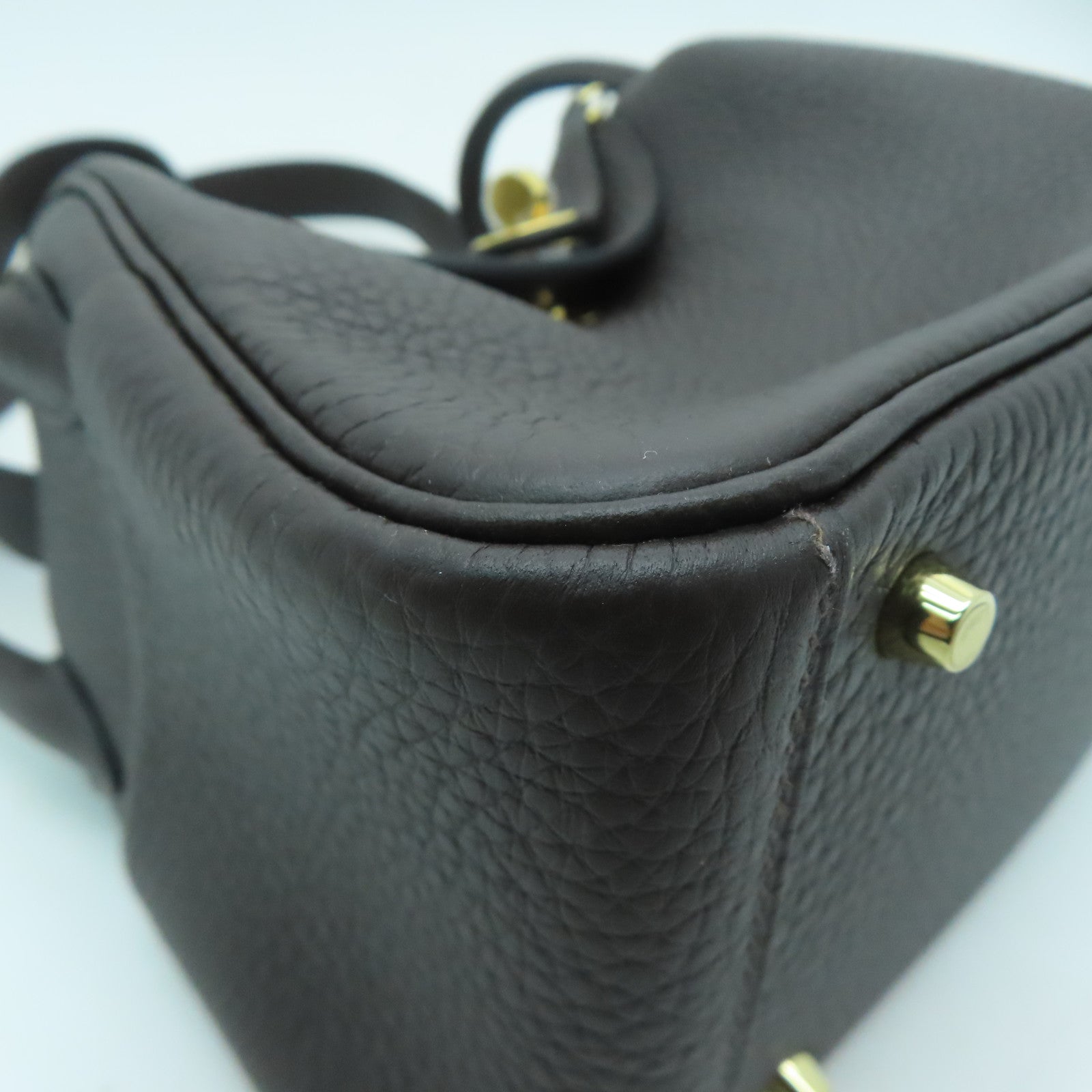 HERMES Clemence皮革Mini Lindy金扣肩背袋深灰色