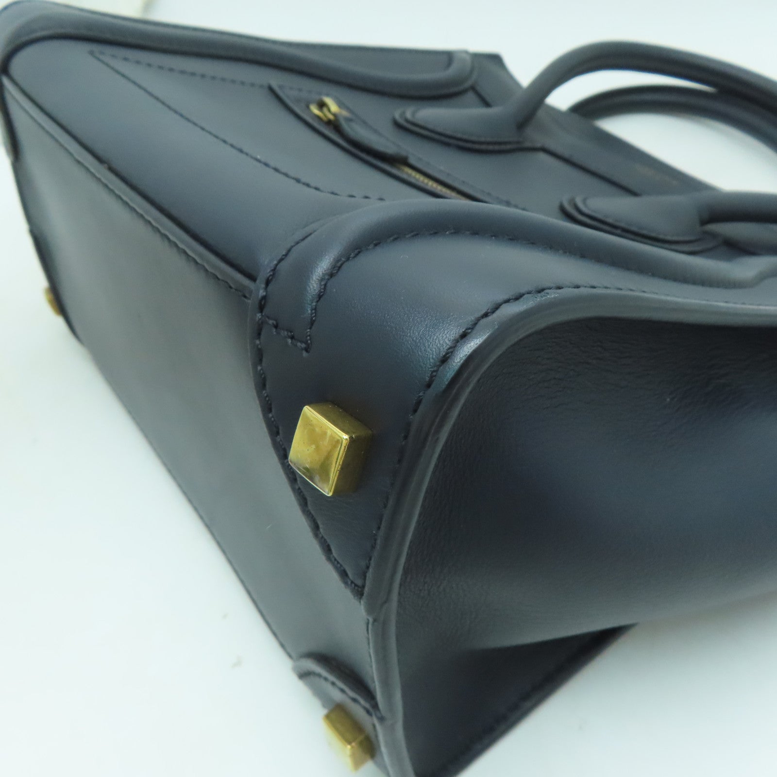 CELINE 牛皮皮革Micro Luggage金扣手挽袋深藍色