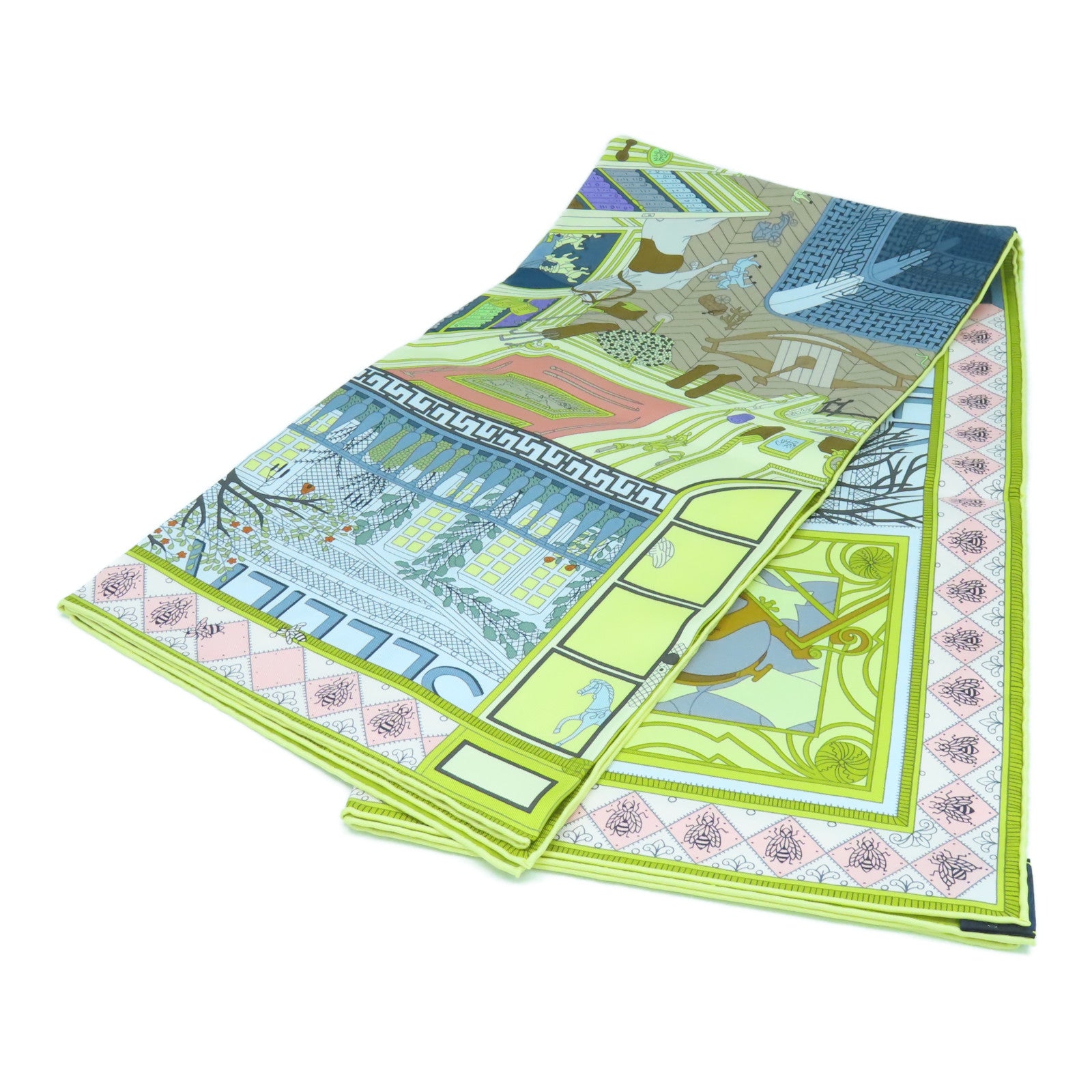 HERMES 絲質Scarf 90x90絲巾藍色/黃色