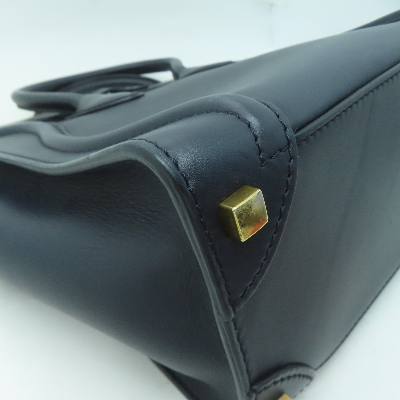 CELINE 牛皮皮革Micro Luggage金扣手挽袋深藍色