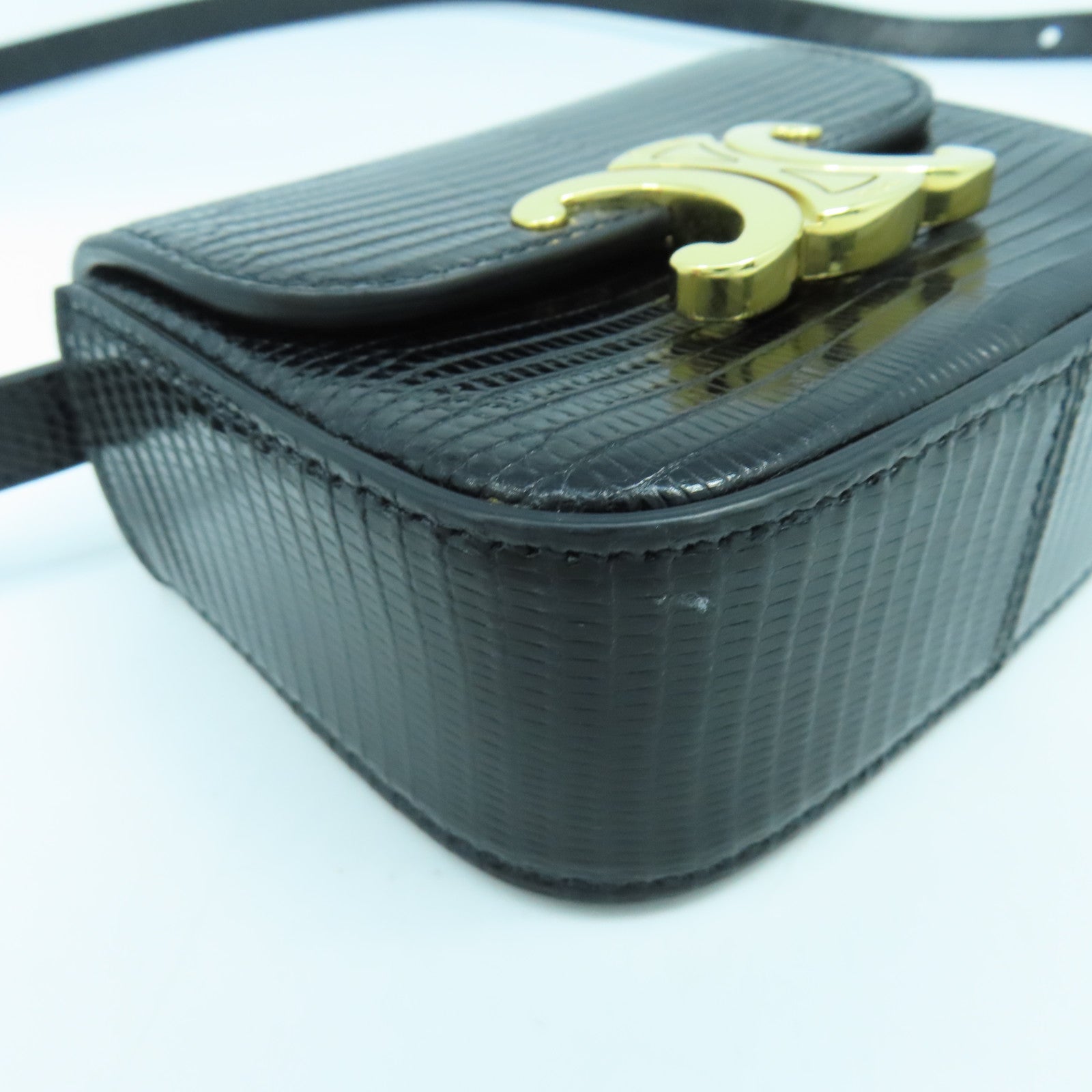 CELINE 牛皮皮革Shoulder Bag金扣肩背袋黑色