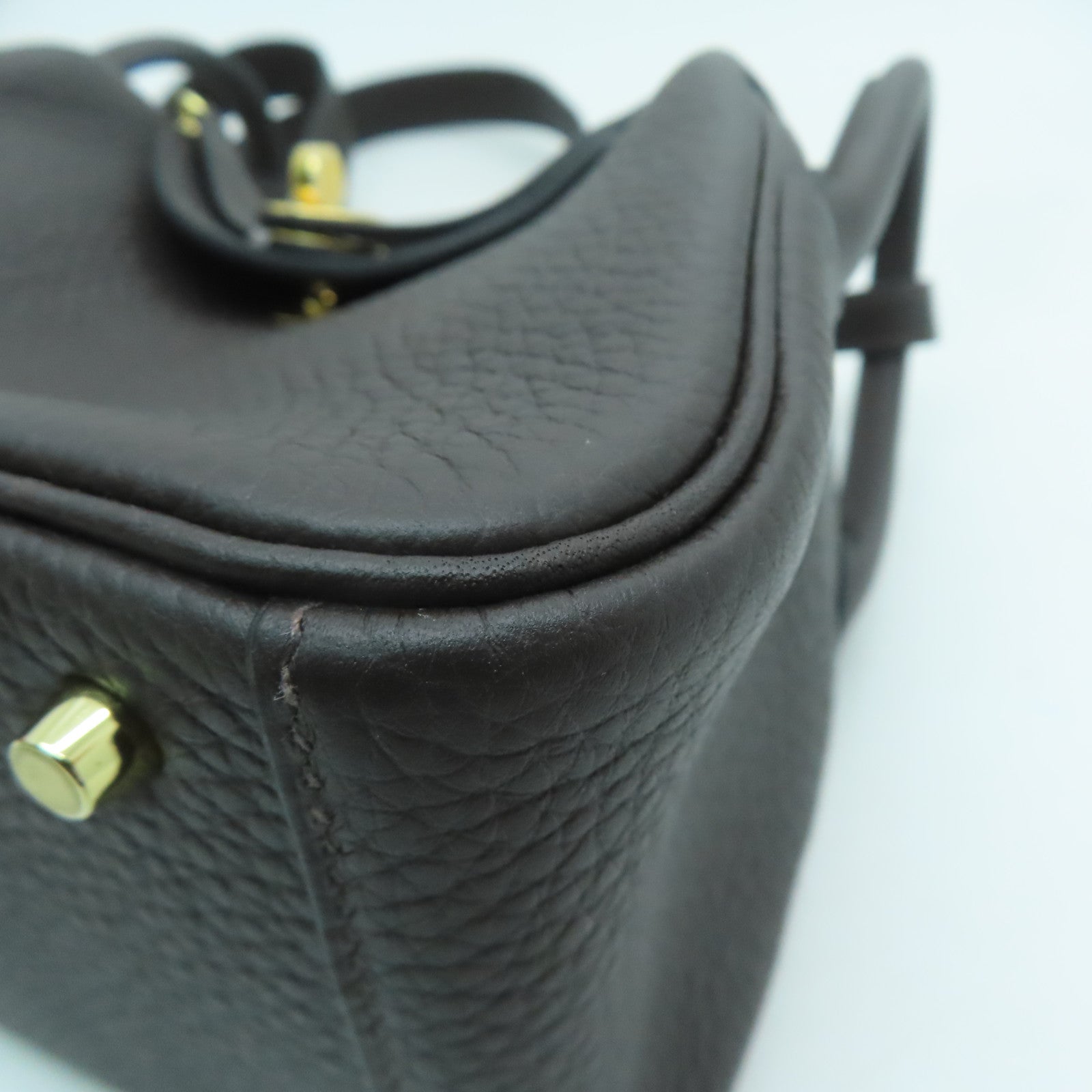 HERMES Clemence皮革Mini Lindy金扣肩背袋深灰色