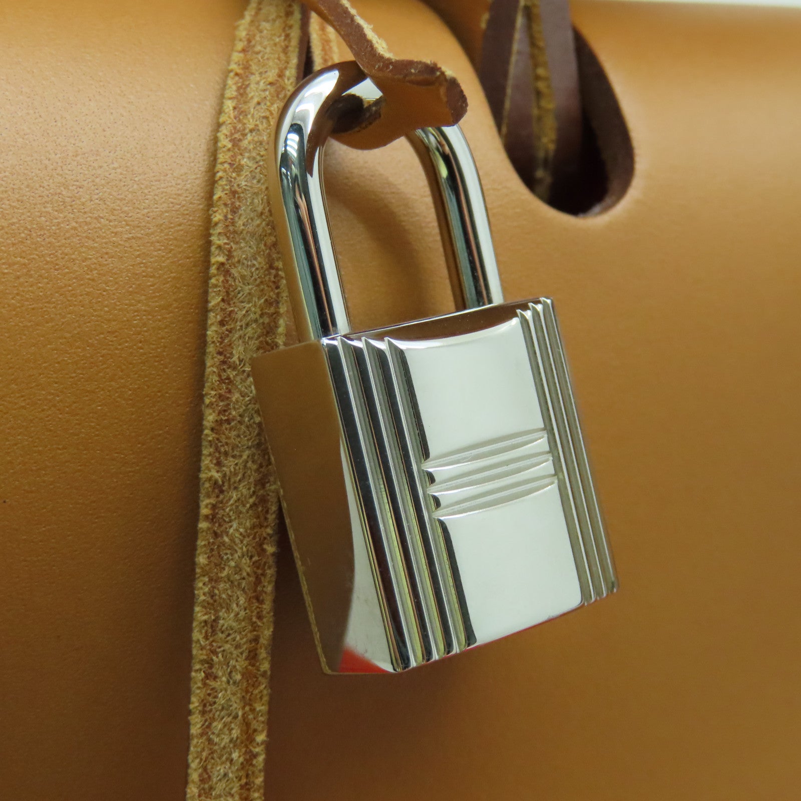 HERMES Canvas Herbag PM Silver Buckle Handle Shoulder Bag Orange/Brown