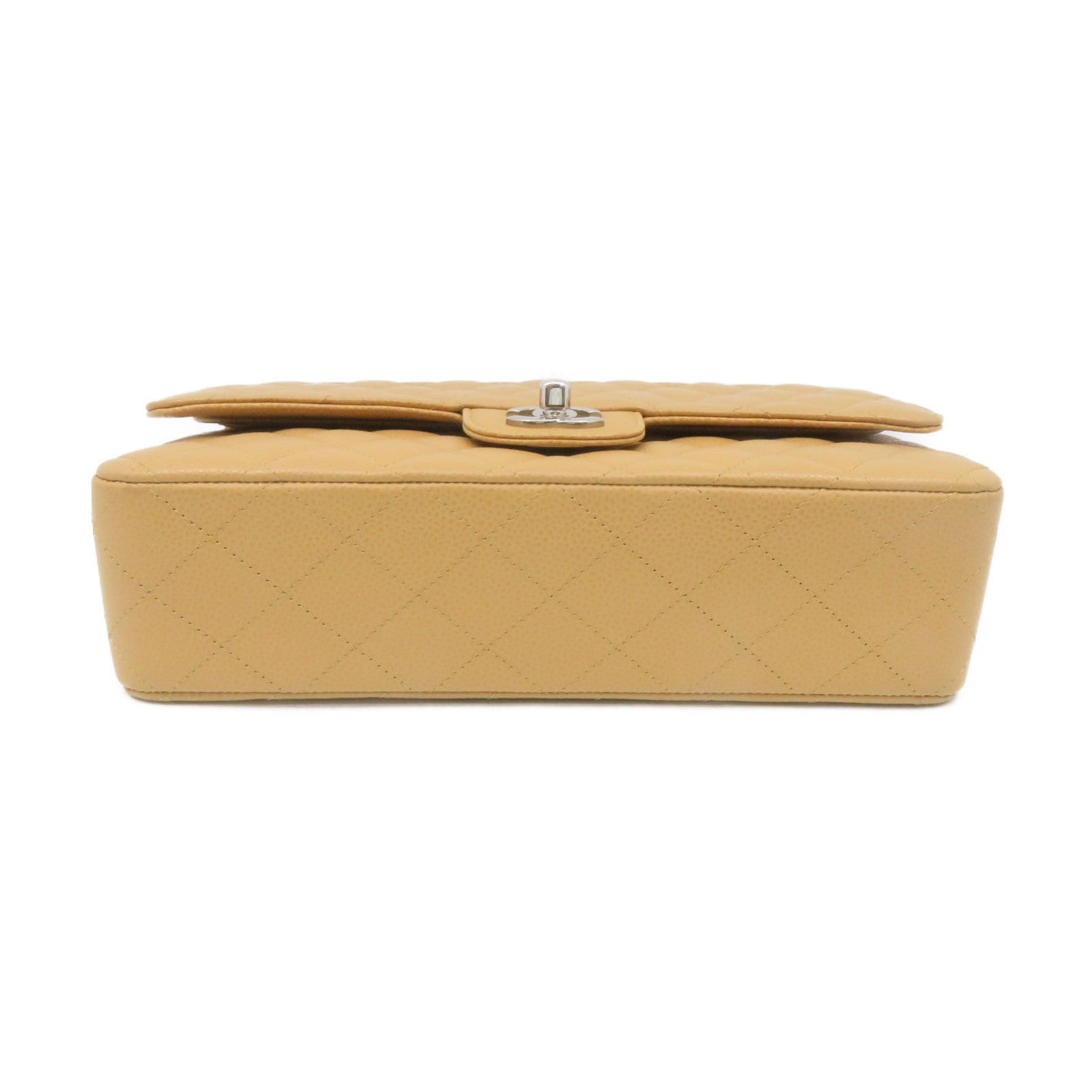 CHANEL Rhombus Caviar Leather Classic Chain Shoulder Bag Silver Buckle Chain Belt Shoulder Bag Light Brown