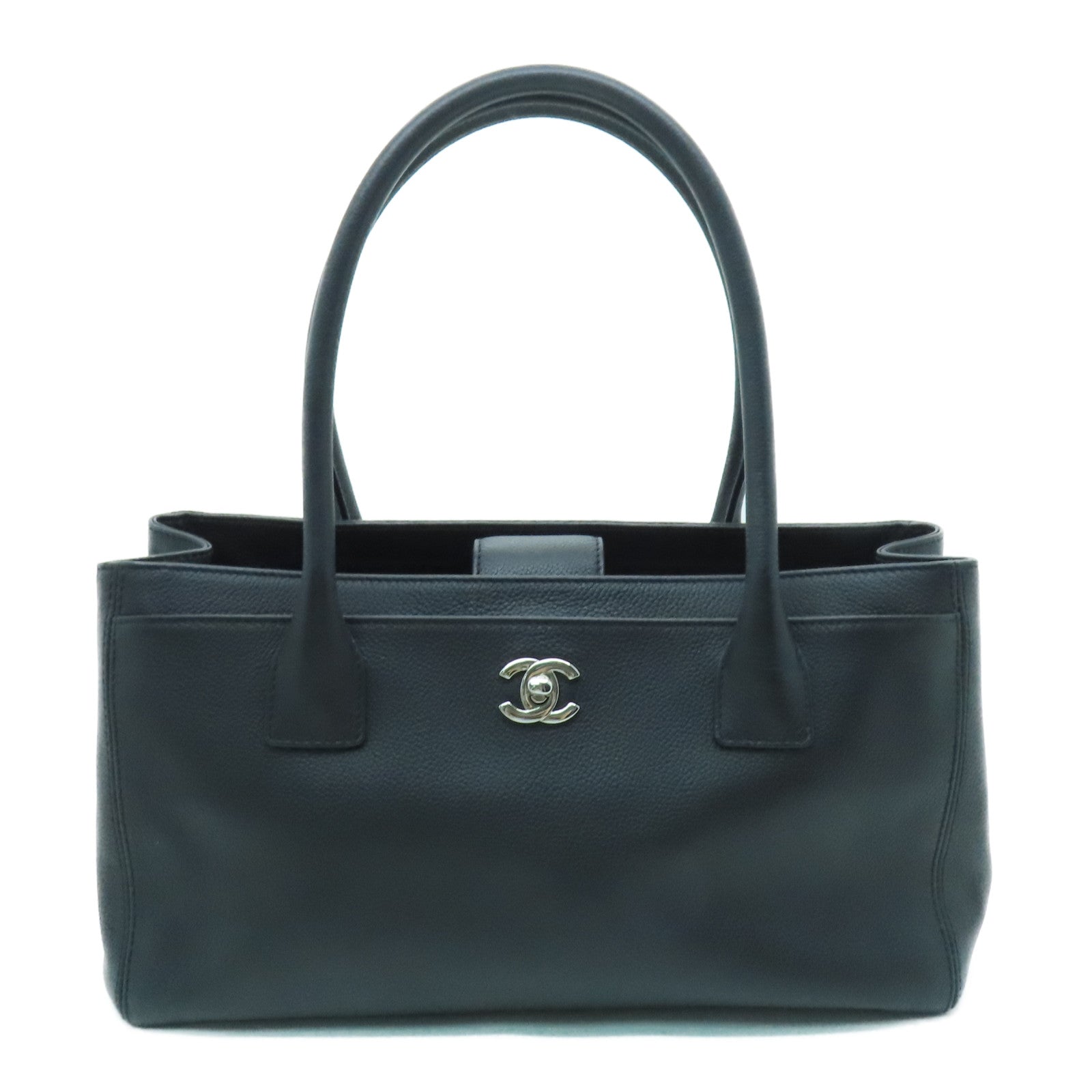 CHANEL 皮革Hand Bag銀扣手挽袋黑色