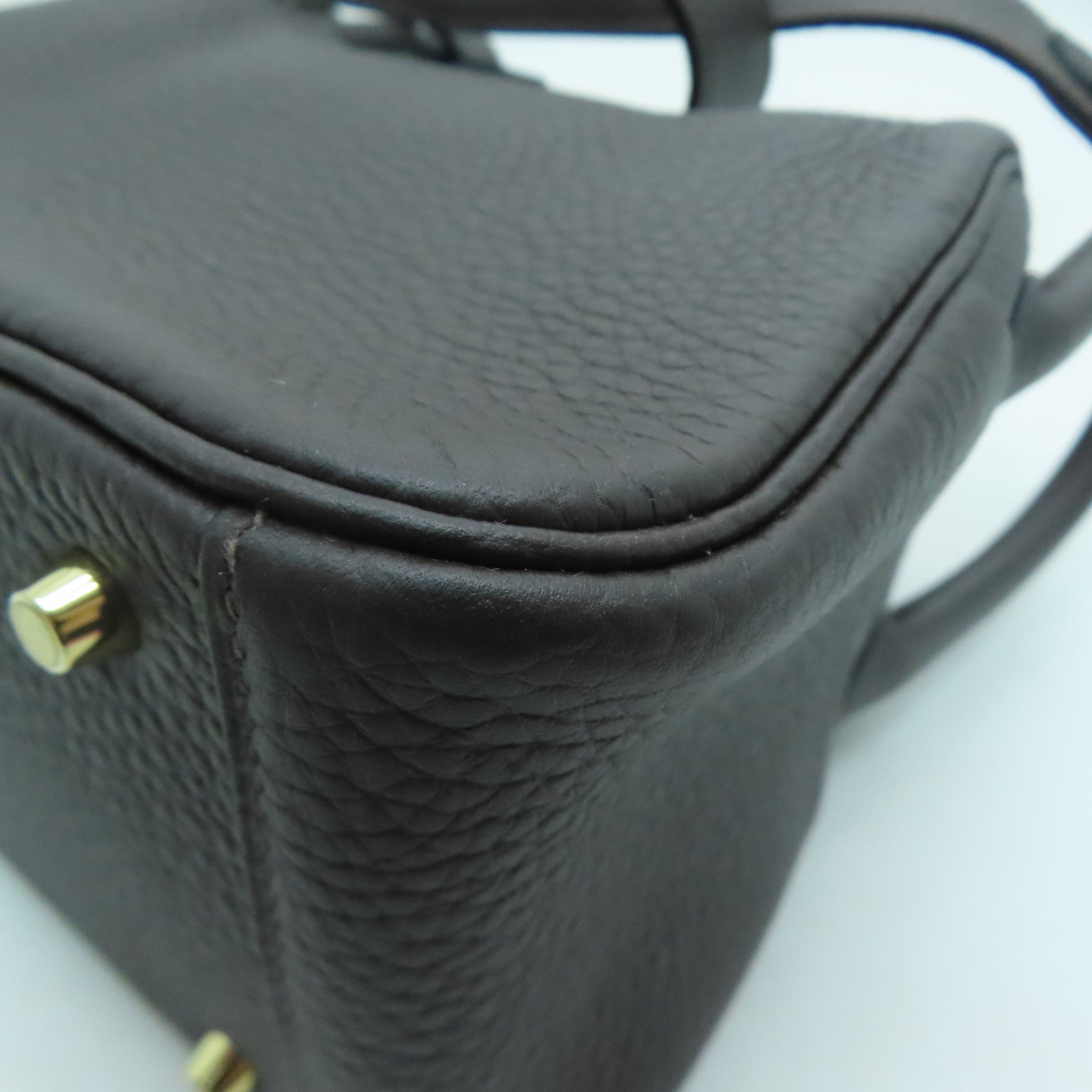 HERMES Clemence皮革Mini Lindy金扣肩背袋深灰色