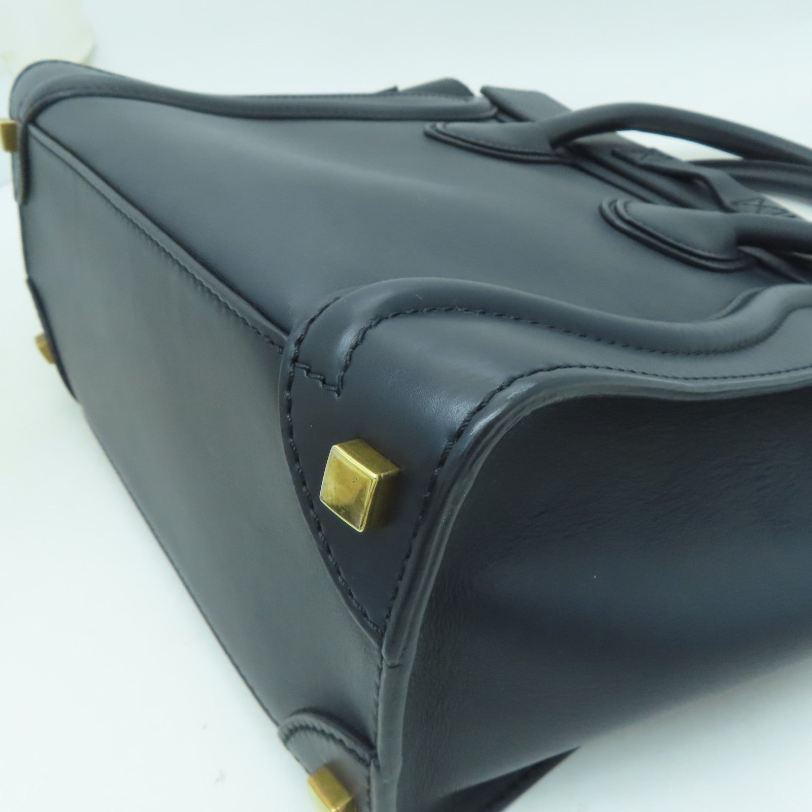 CELINE 牛皮皮革Micro Luggage金扣手挽袋深藍色