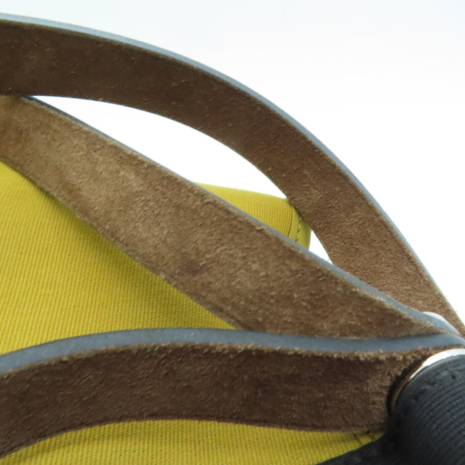 HERMES Canvas Cabag Silver Buckle Handle Shoulder Bag Black/Mustard