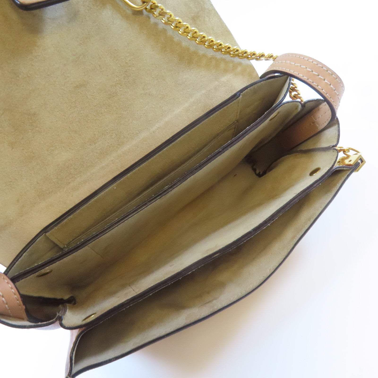 Chloe 牛皮皮革Shoulder Bag金扣肩背袋米色