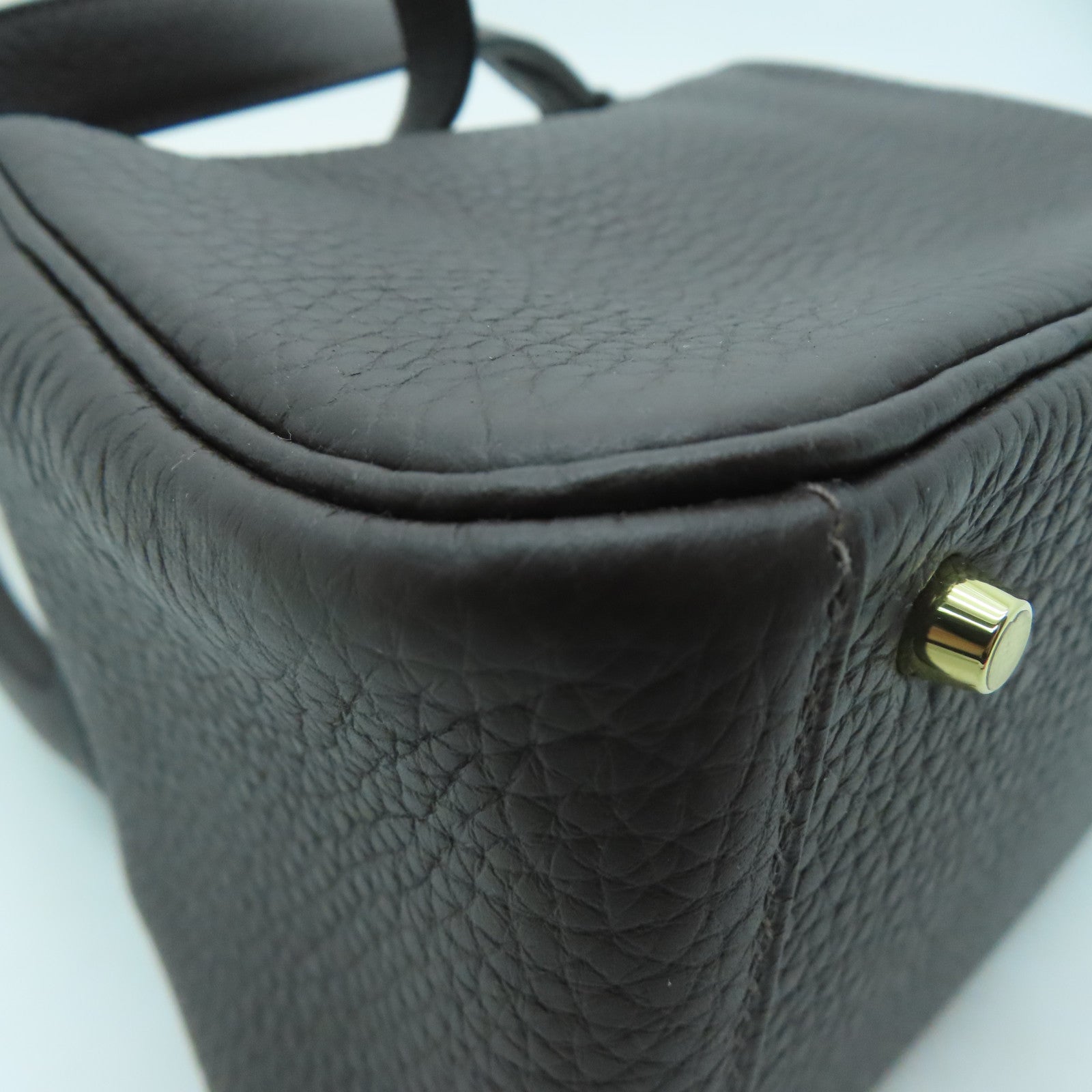 HERMES Clemence皮革Mini Lindy金扣肩背袋深灰色