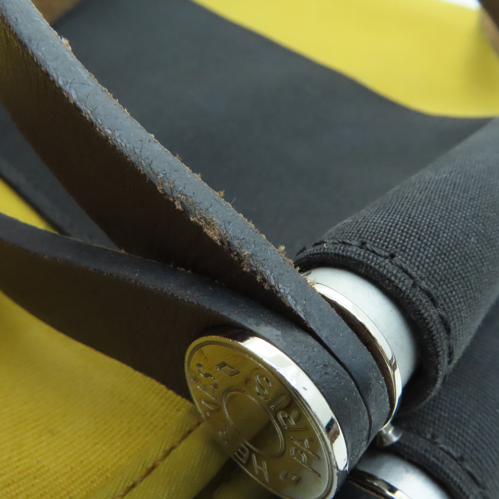 HERMES Canvas Cabag Silver Buckle Handle Shoulder Bag Black/Mustard