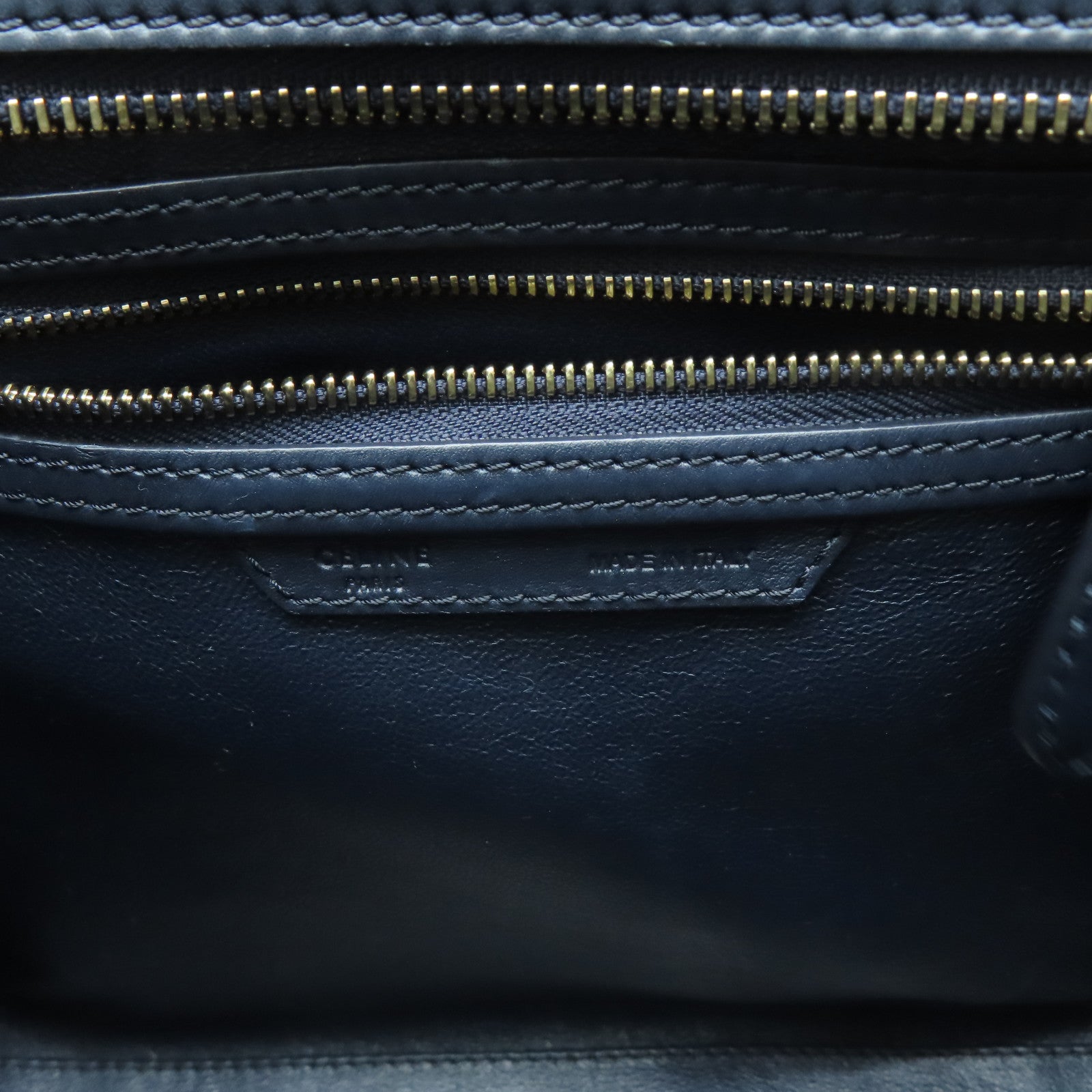 CELINE 牛皮皮革Micro Luggage金扣手挽袋深藍色