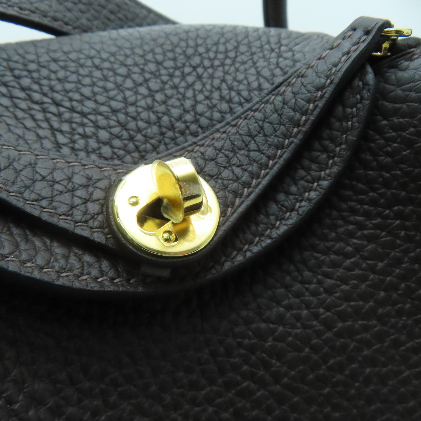 HERMES Clemence皮革Mini Lindy金扣肩背袋深灰色
