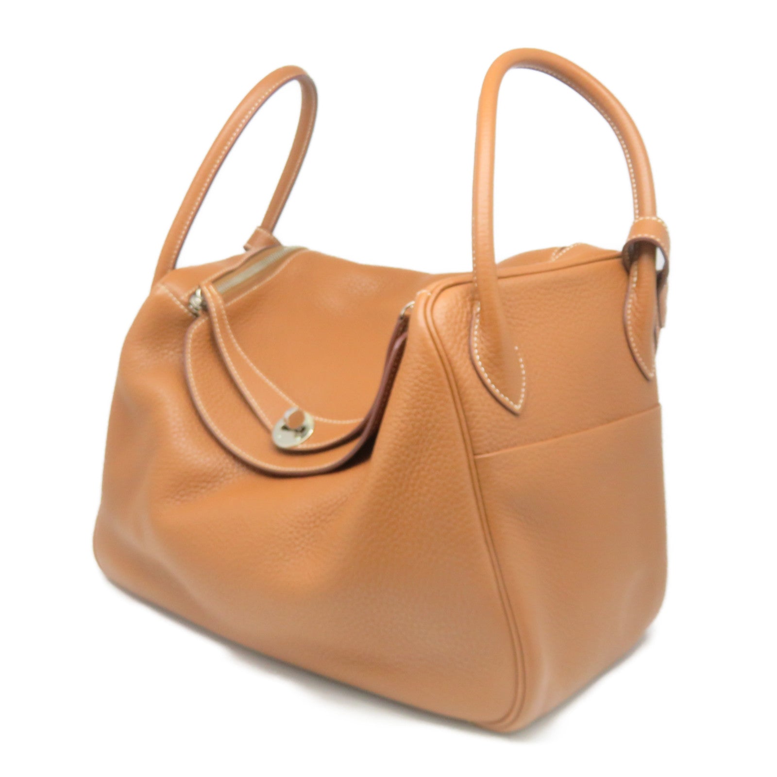 HERMES Clemence皮革Lindy 34銀扣肩背袋Gold金棕色