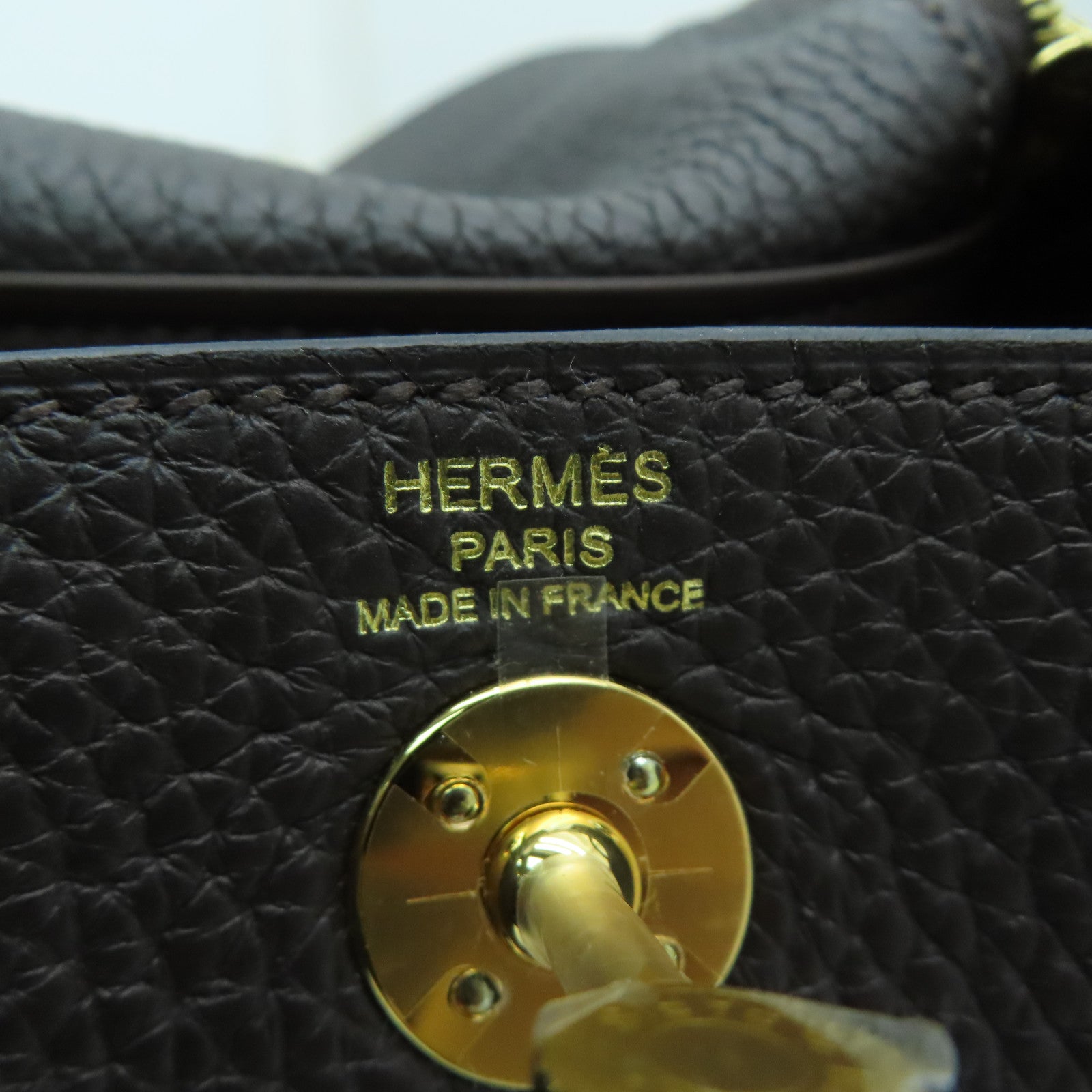 HERMES Clemence皮革Mini Lindy金扣肩背袋深灰色