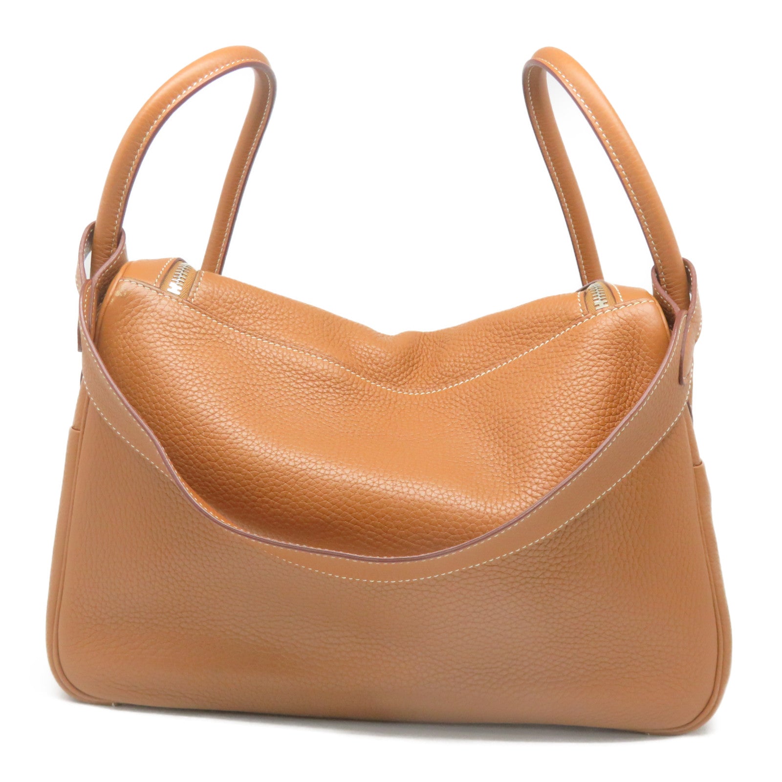 HERMES Clemence皮革Lindy 34銀扣肩背袋Gold金棕色
