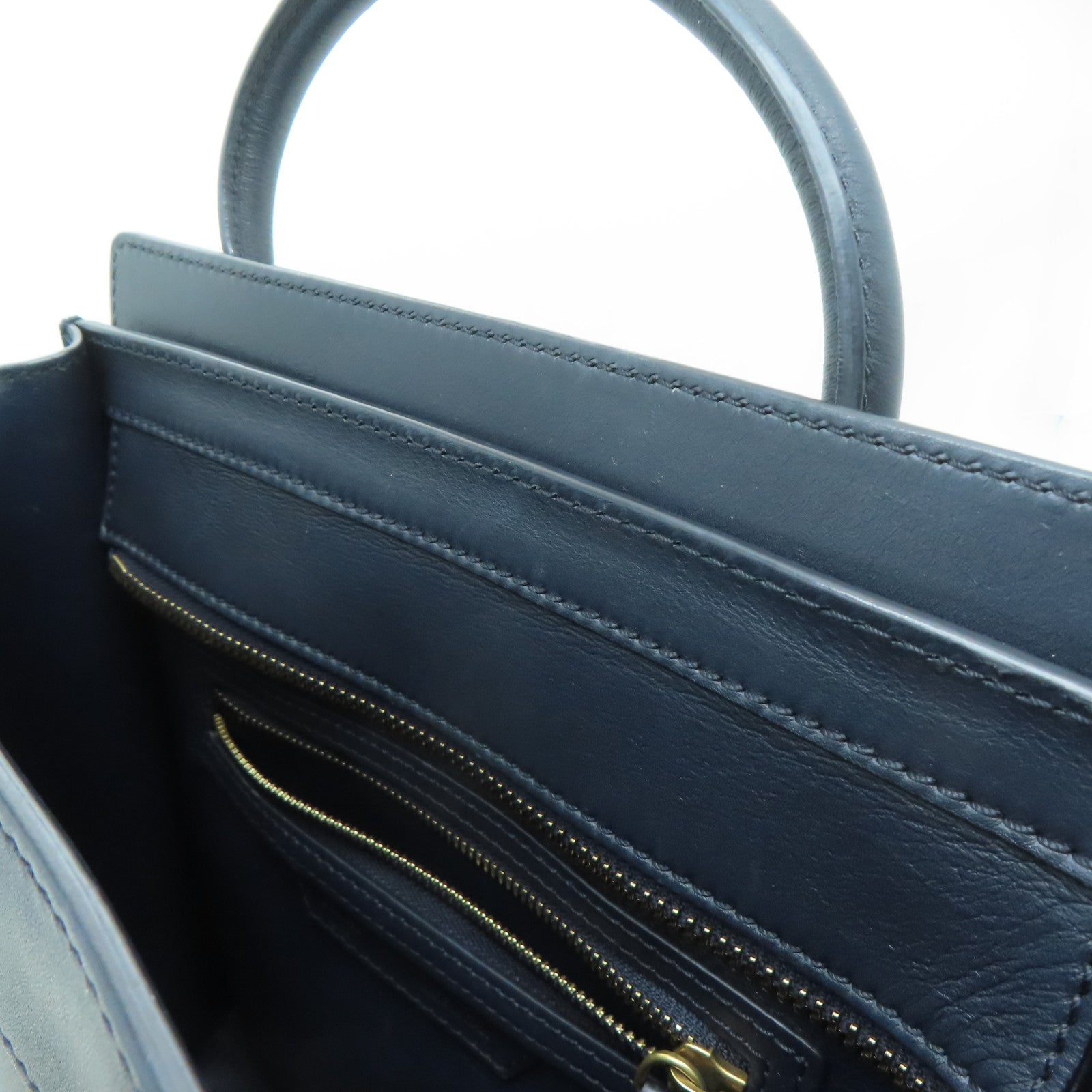 CELINE 牛皮皮革Micro Luggage金扣手挽袋深藍色