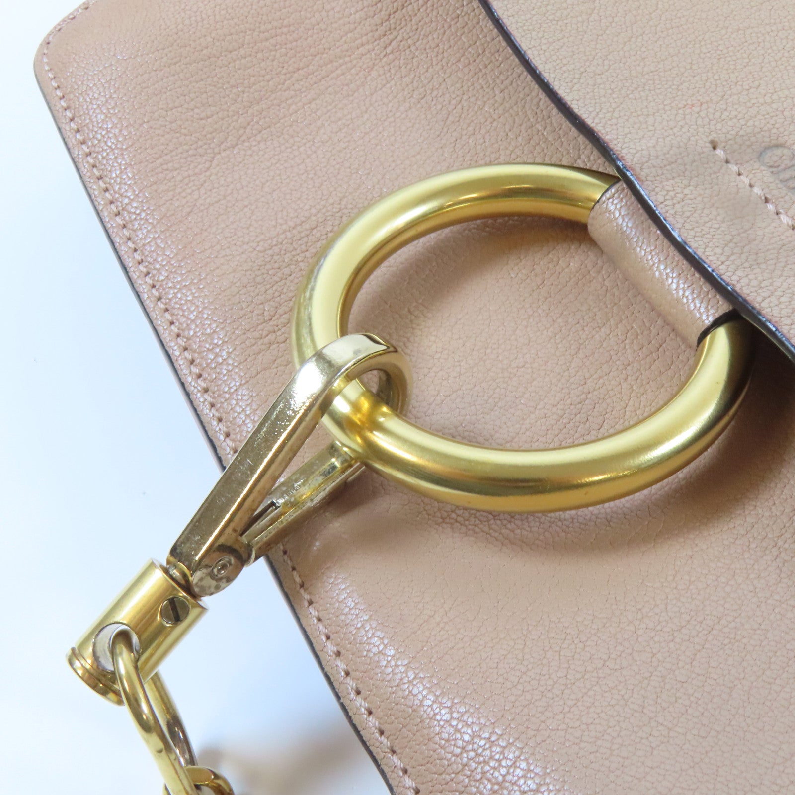 Chloe 牛皮皮革Shoulder Bag金扣肩背袋米色