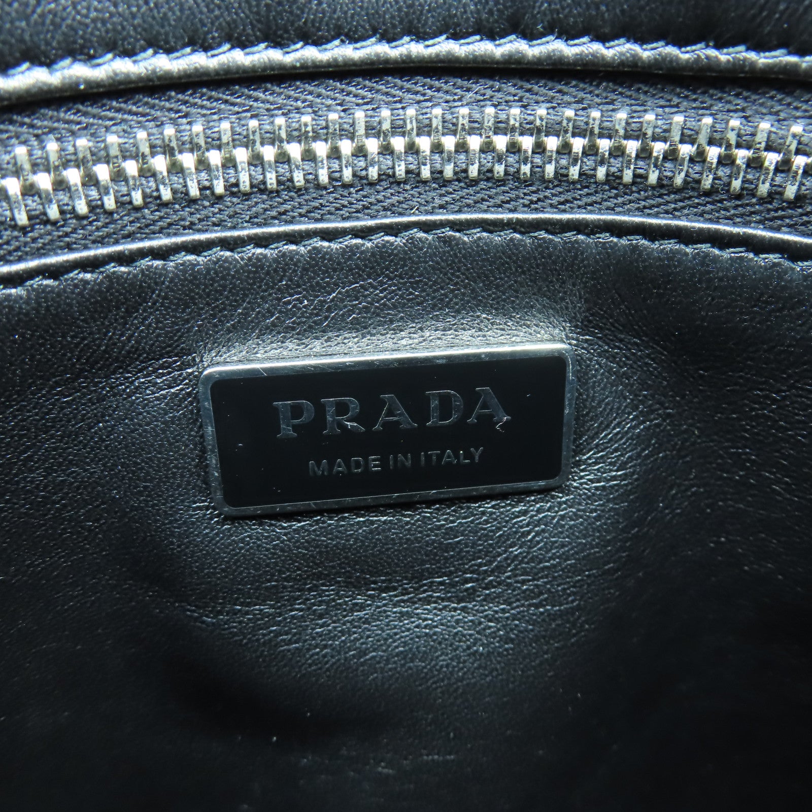 PRADA Nappa皮革Antique Mini Tote銀扣手挽肩背兩用袋黑色