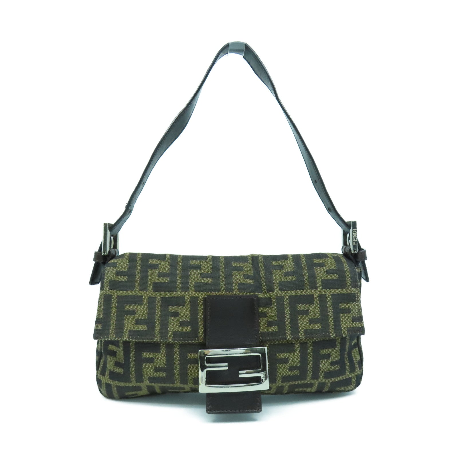 FENDI 帆布Hand Bag銀扣手挽袋啡色