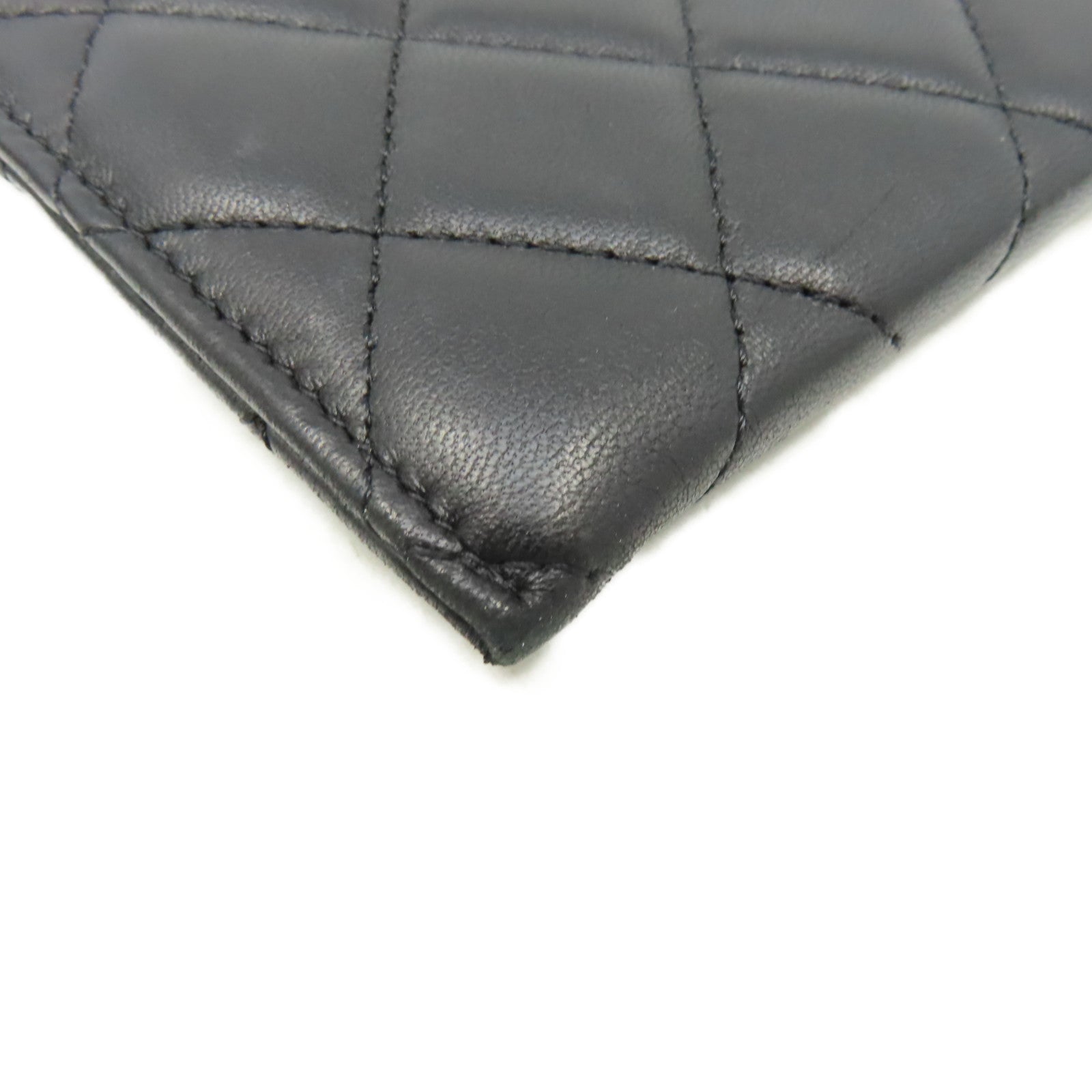 CHANEL 菱格羊皮批皮革Pouch Wallet金扣長錢包黑色